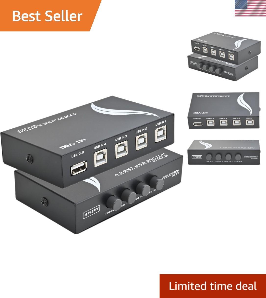 Effortless USB Device Sharing with 4 Port Manual Switch Hub - Portable Design