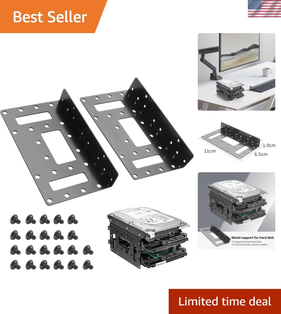 2.5" to 3.5" SSD/HDD Mounting Bracket, Up to 4 2.5 "SSDs Metal Mounting Brack...