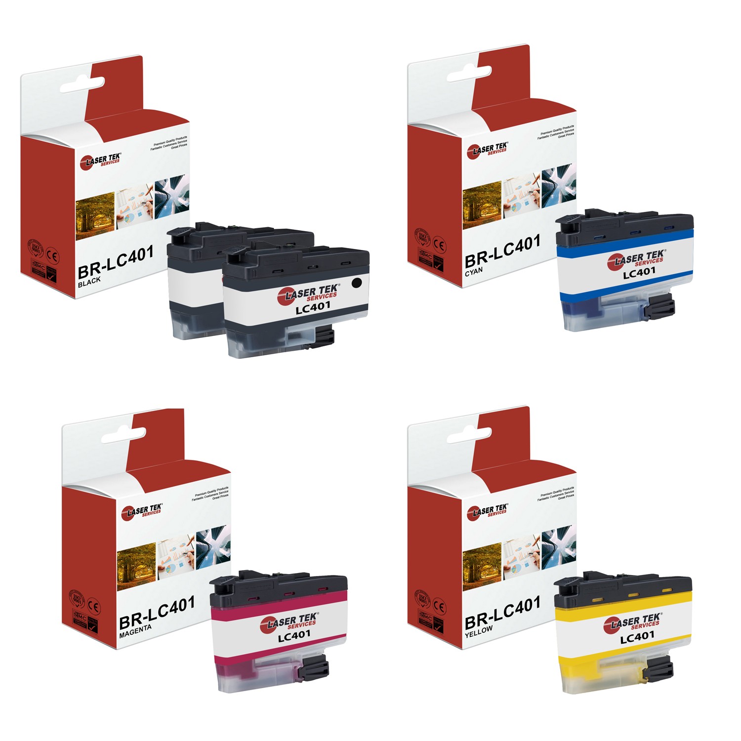 5Pk LTS LC401 BCMY Compatible for Brother MFC-J1010 J1012 Ink Cartridge