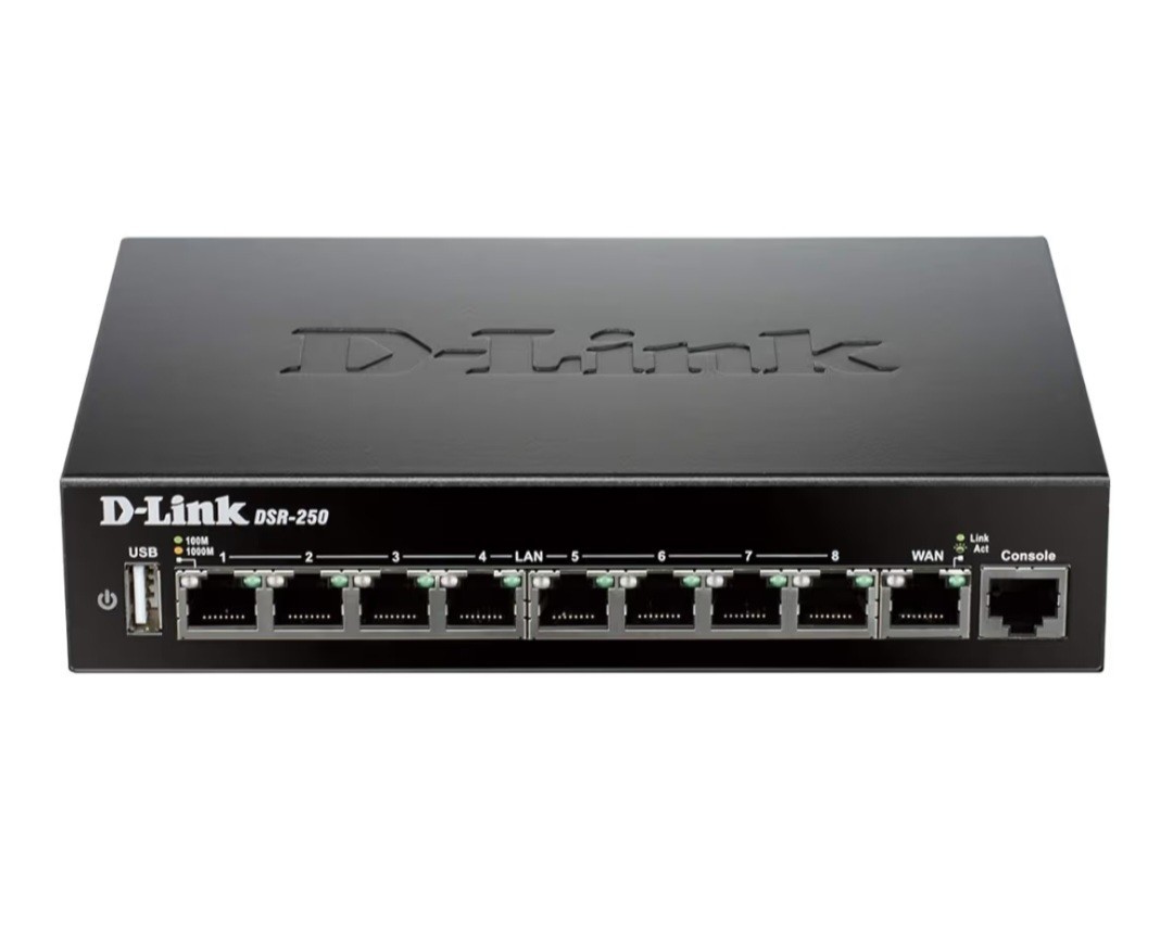 D-LINK DSR-250 8-Port Gigabit VPN Router with Dyanmic Web Content Filtering NEW