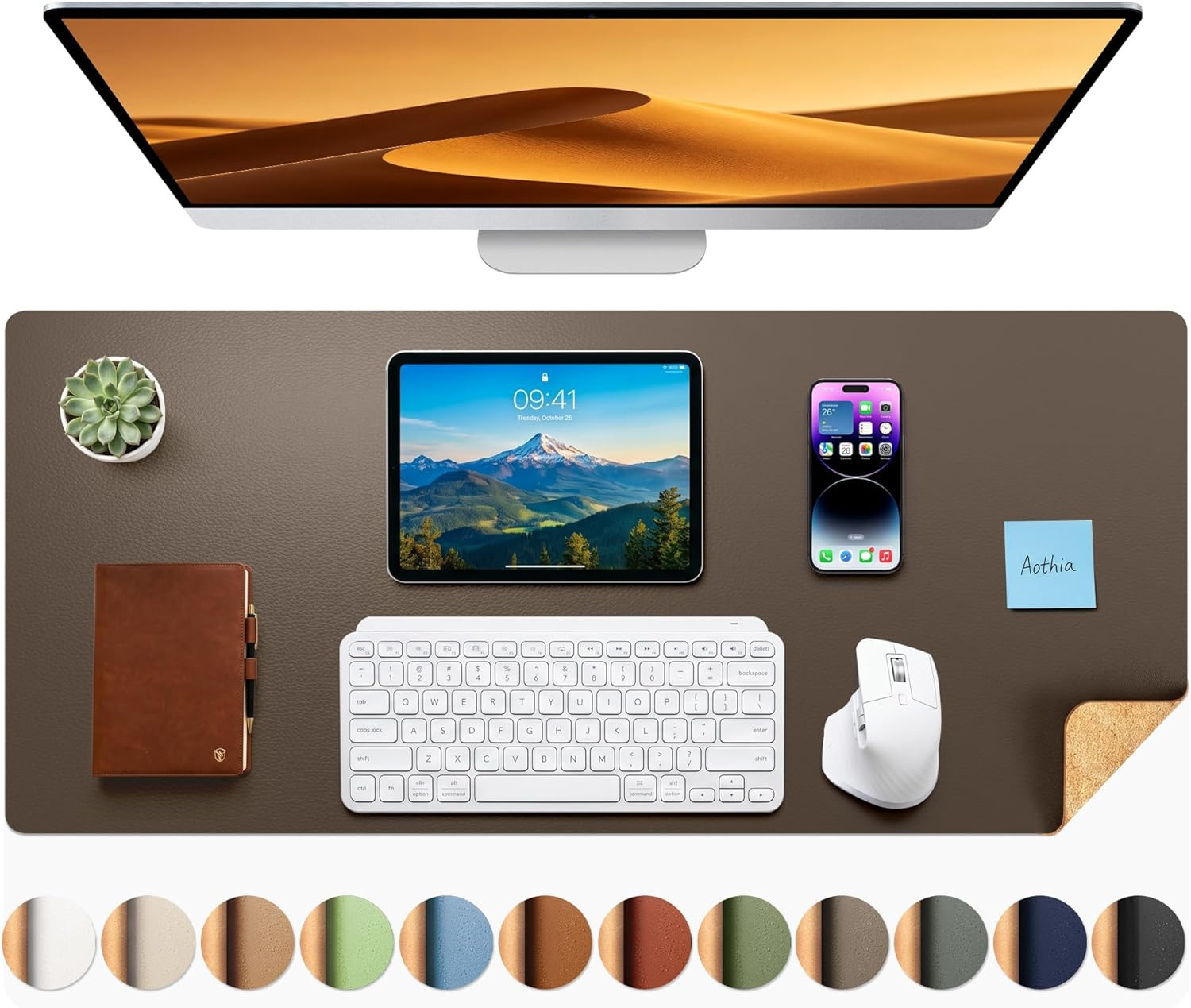 Aothia Dual-Sided Desk Pad - Leather Desk Mat, Natural Cork Desk Pad Protector,