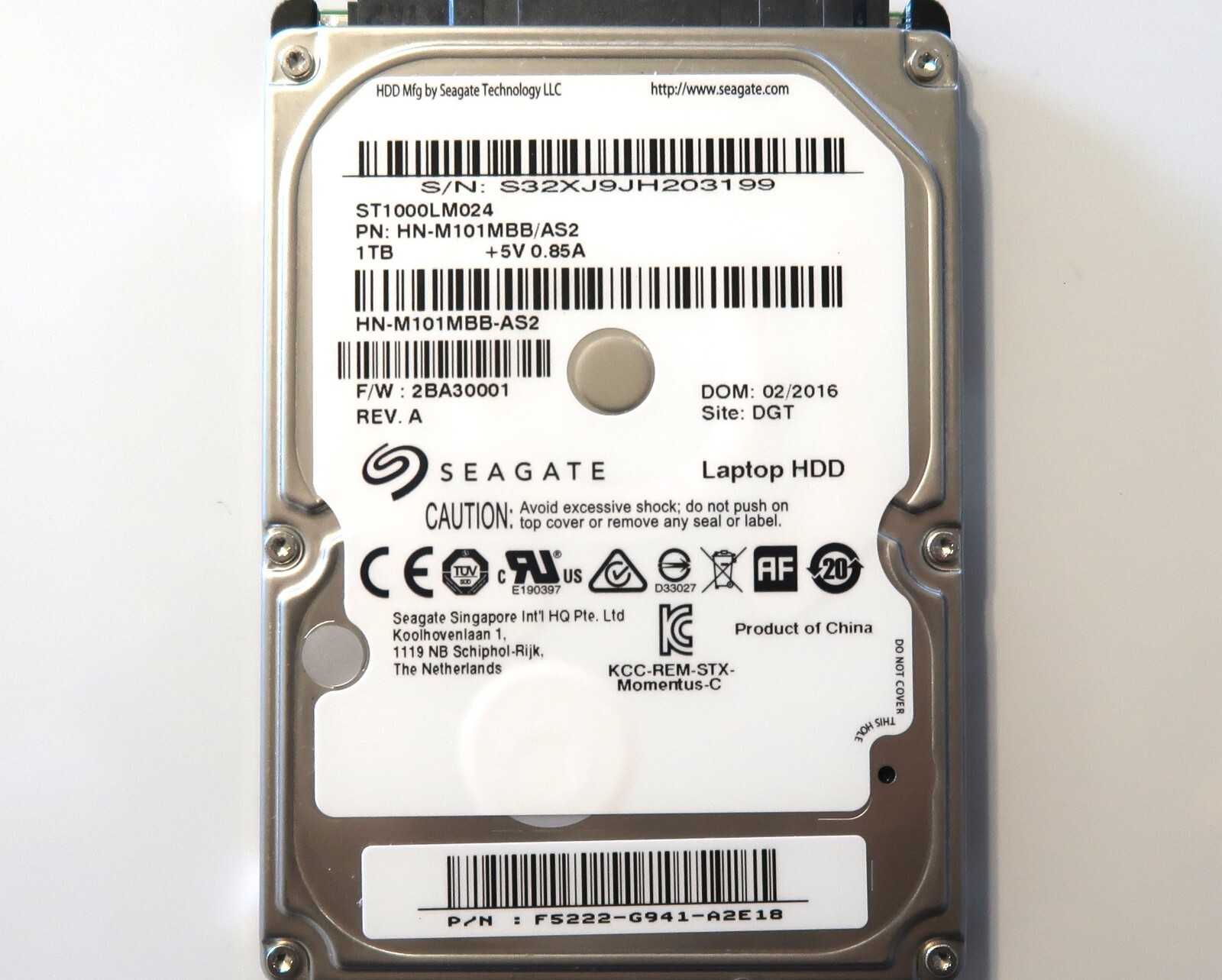 Seagate ST1000LM024 HN-M101MBB/AS2 2BA30001 (S32X) F5222-G941 2.5" 1TB 02/2016