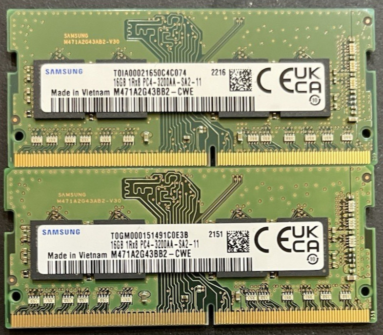 Samsung 32GB (2x 16GB) RAM DDR4 3200MHz Memory Kit SODIMM M471A2G43BB2-CWE