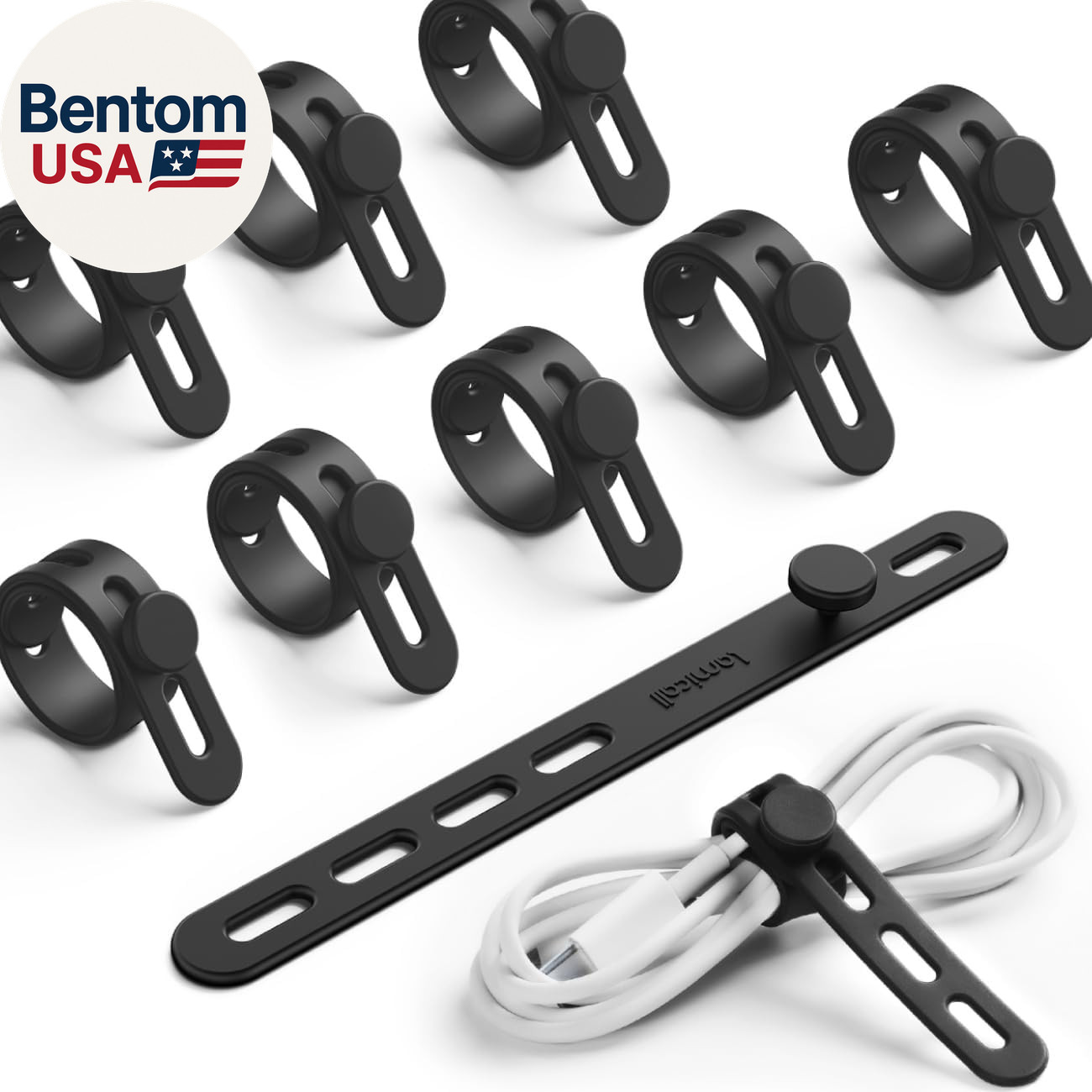 10Pack Reusable Cord Organizer Cable Ties - Silicone Cord Management Wraps, Stre