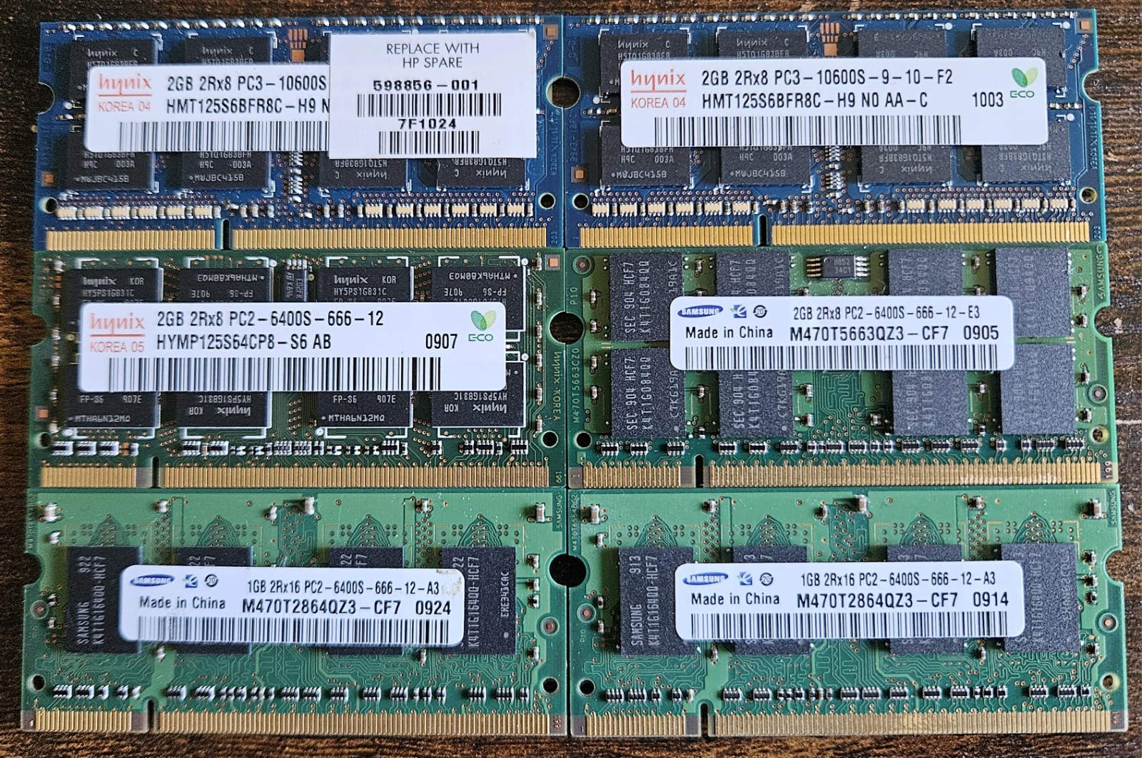 Lot Of 6 Ddr3 Laptop Ram Sticks 2gb And 1gb