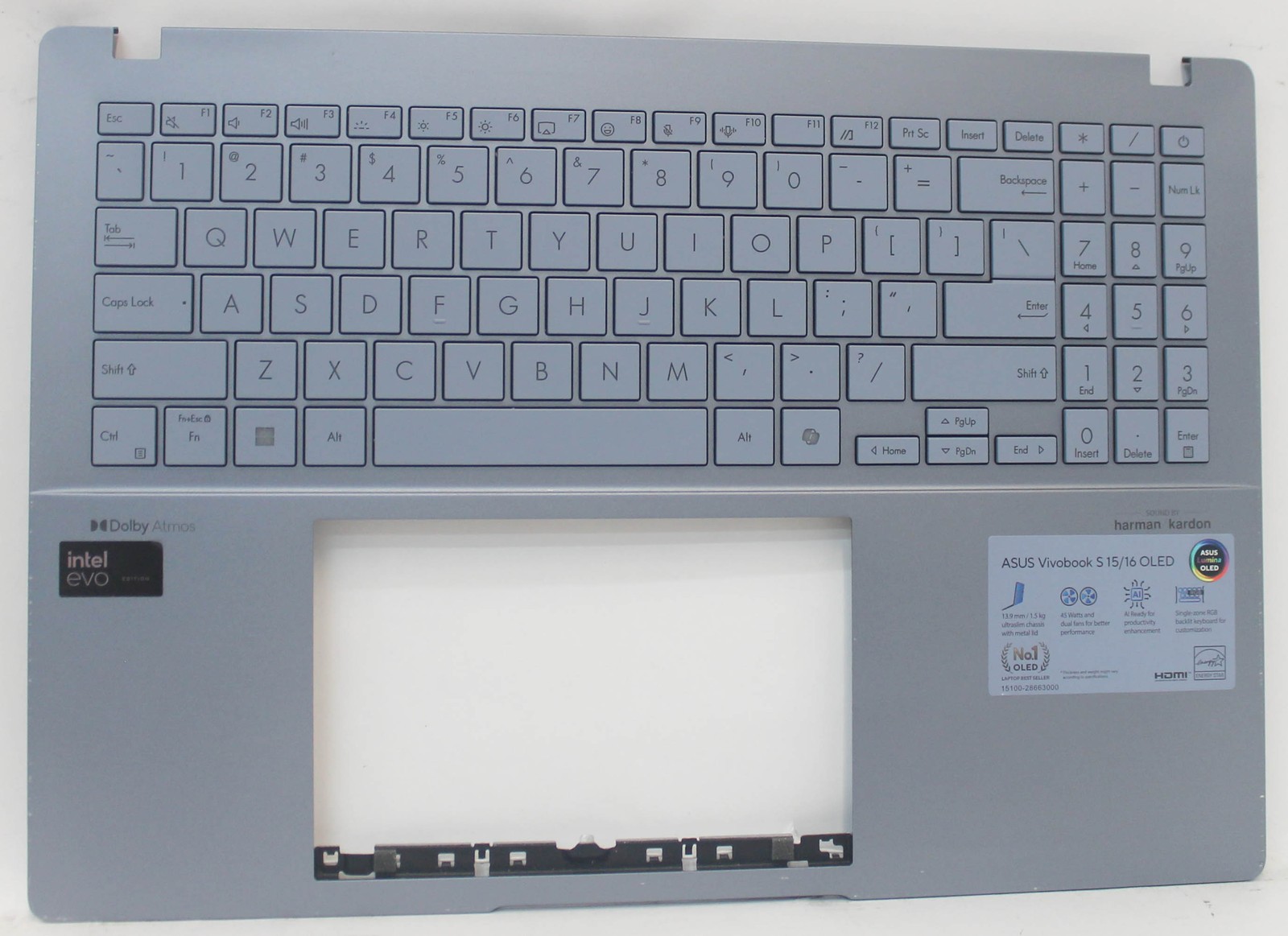 90NB14E2-R31US3-B ASUS Palmrest Top Cover Blue Metallic w/KB BL GRADE B