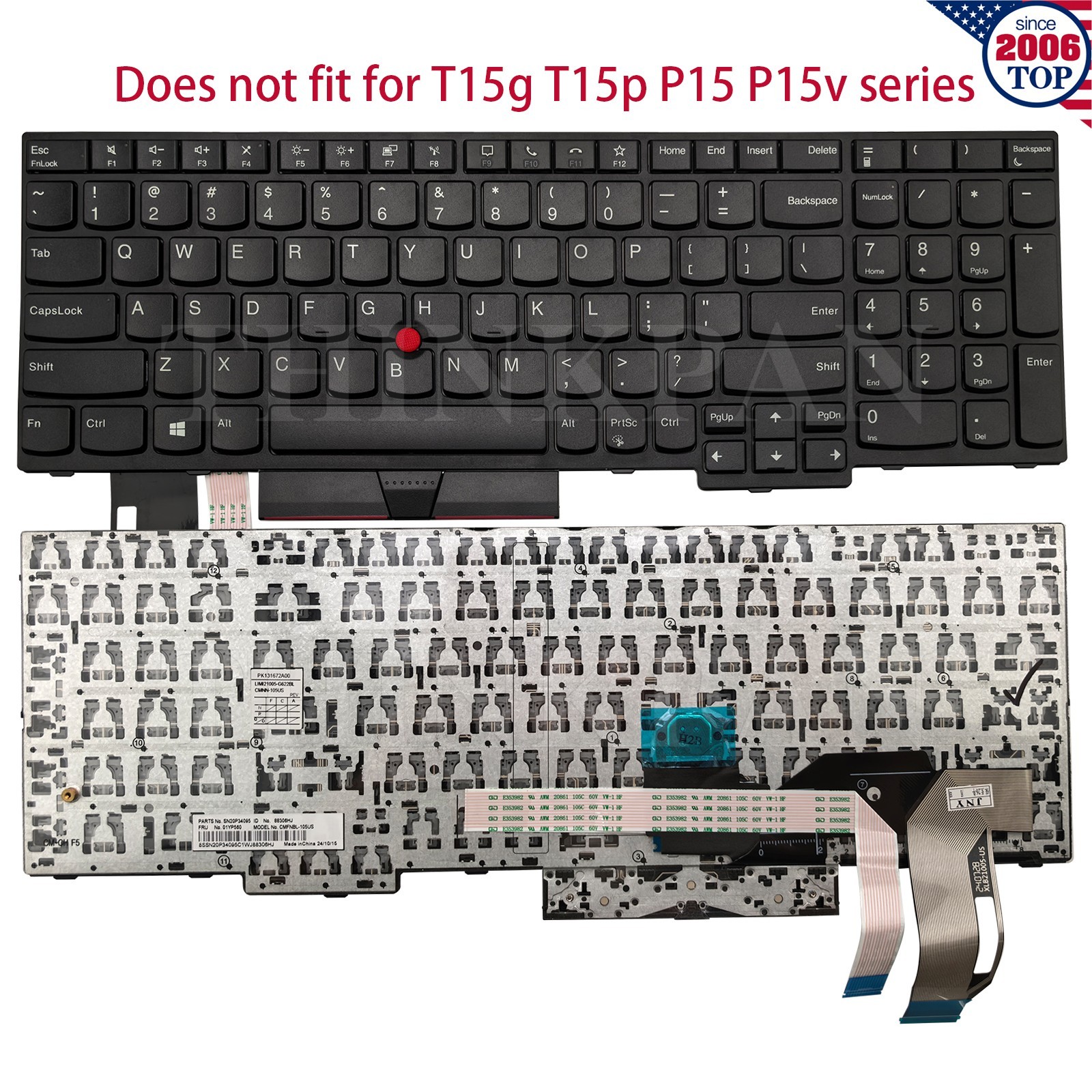 New US Keyboard Non-Backlit for Lenovo ThinkPad T15 Gen1 Gen2 / P15s Gen1 Gen2