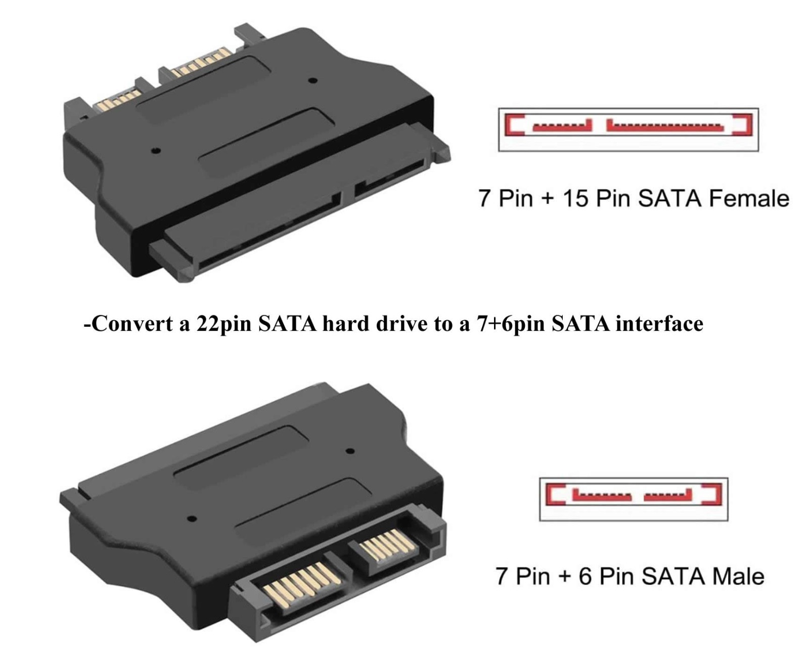 Slim Sata 7+6pin 13pin/Micro SATA 7+7+2pin 16pin to 15+7pin 22pin Sata adapter