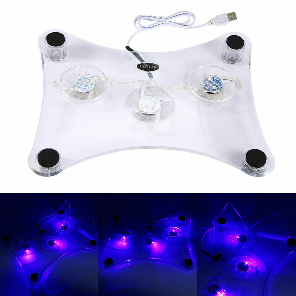 3 Fans USB Cooler Cooling Pad Stand LED Light Radiator For Laptop PC Notebook