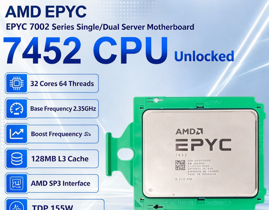 AMD EPYC 7452 Server CPU 24-Core 48-Thread 2.35GHz SP3 128MB