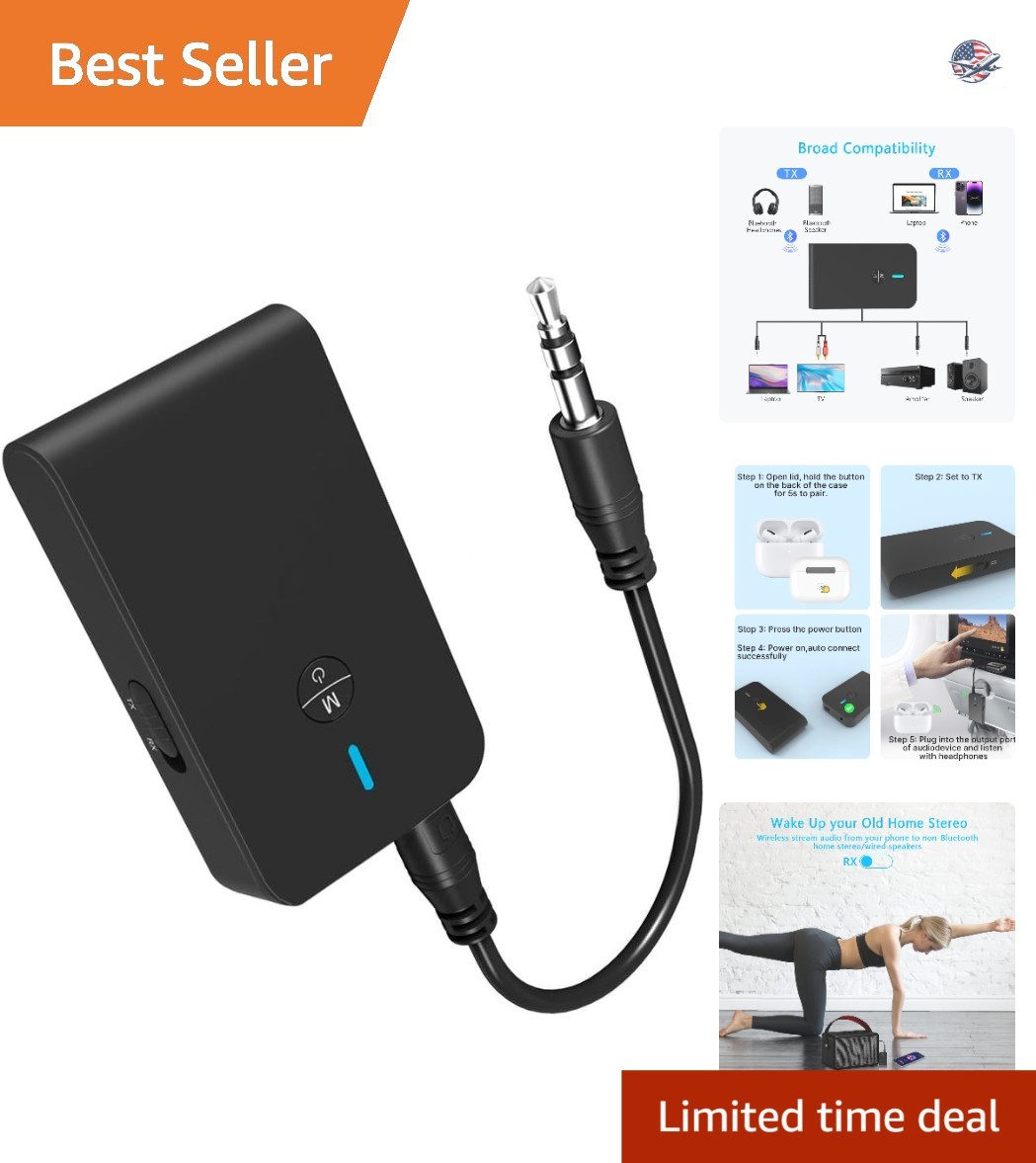 Bluetooth 5.3 Transmitter Receiver: 2-in-1 Wireless Adapter for Effortless Audio