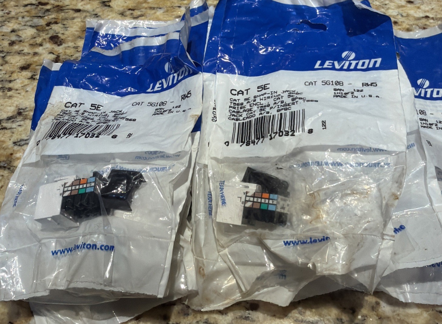 (10)- LEVITON 5G108 RW5 Category 5E CAT 5E Snap In Jack - White T568 A/B NEW