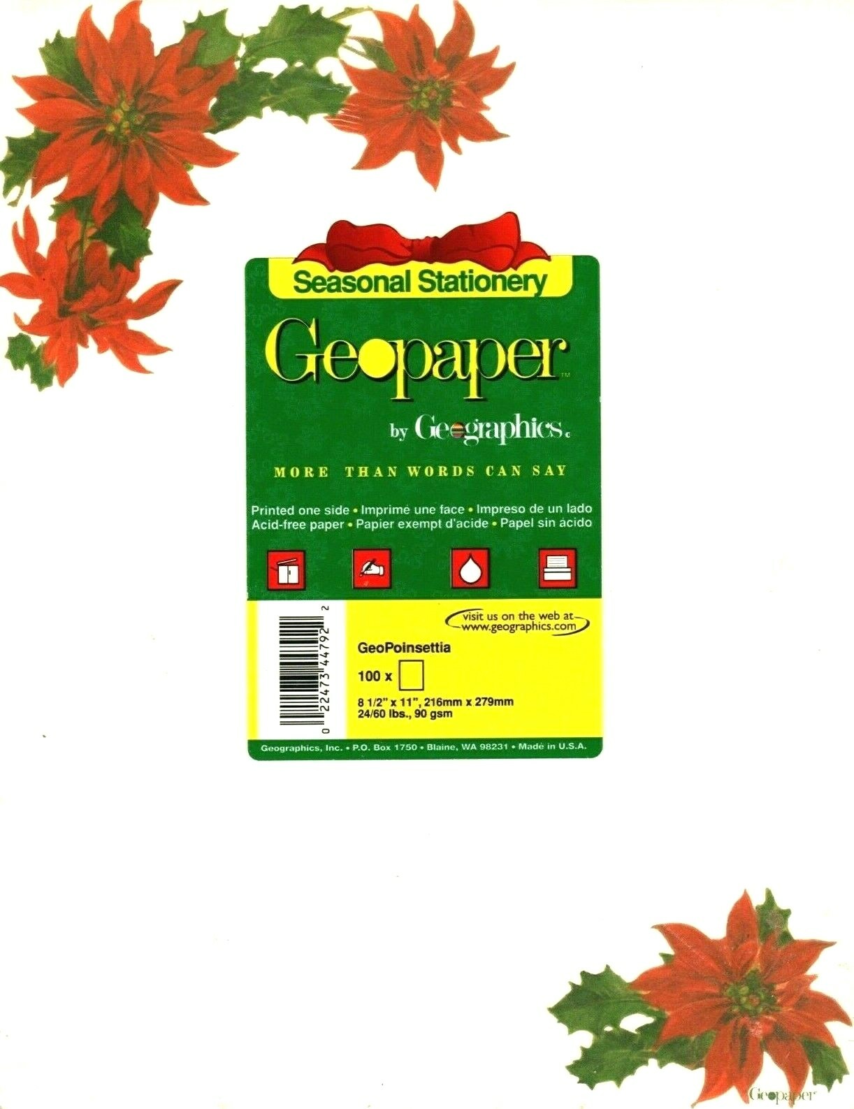 Christmas Red Poinsettia Theme Designer Computer Paper - 100 Sheets New & Sealed