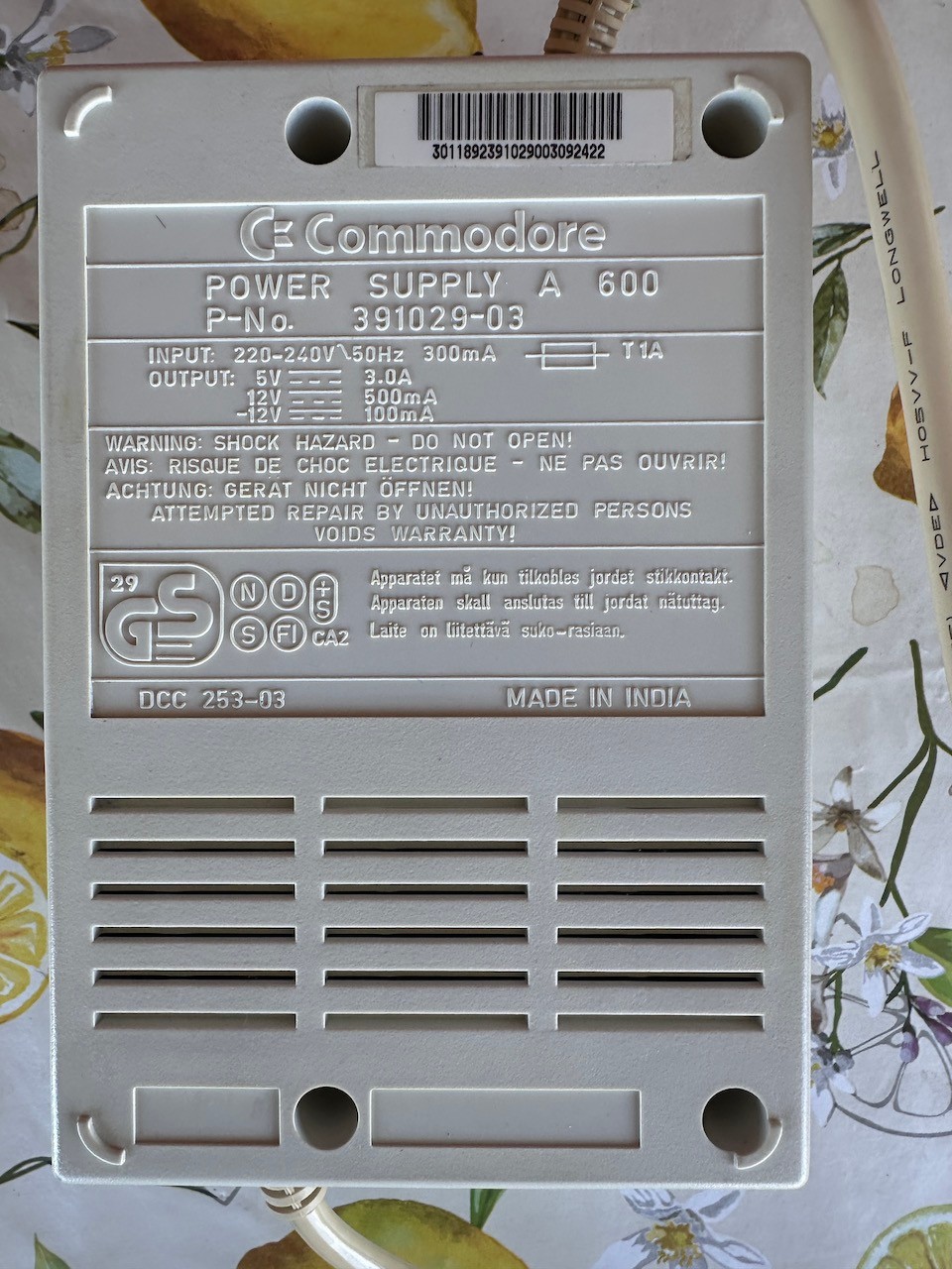 Commodore Power Supply 3 Amp For A500/A600/A1200 Tested #06 26