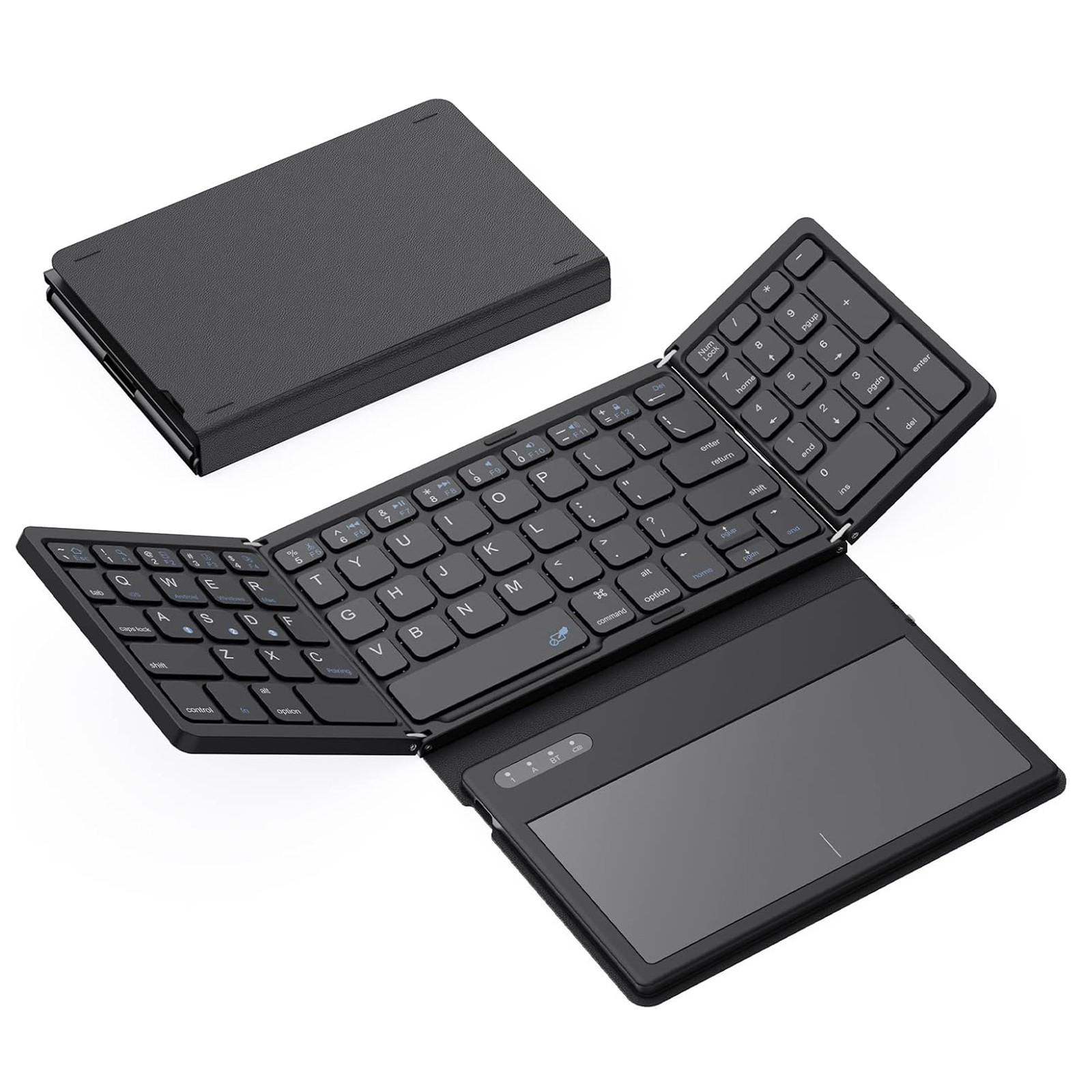 PU Leather Foldable BT Wireless Keyboard with Large Touchpad Numeric Keypad