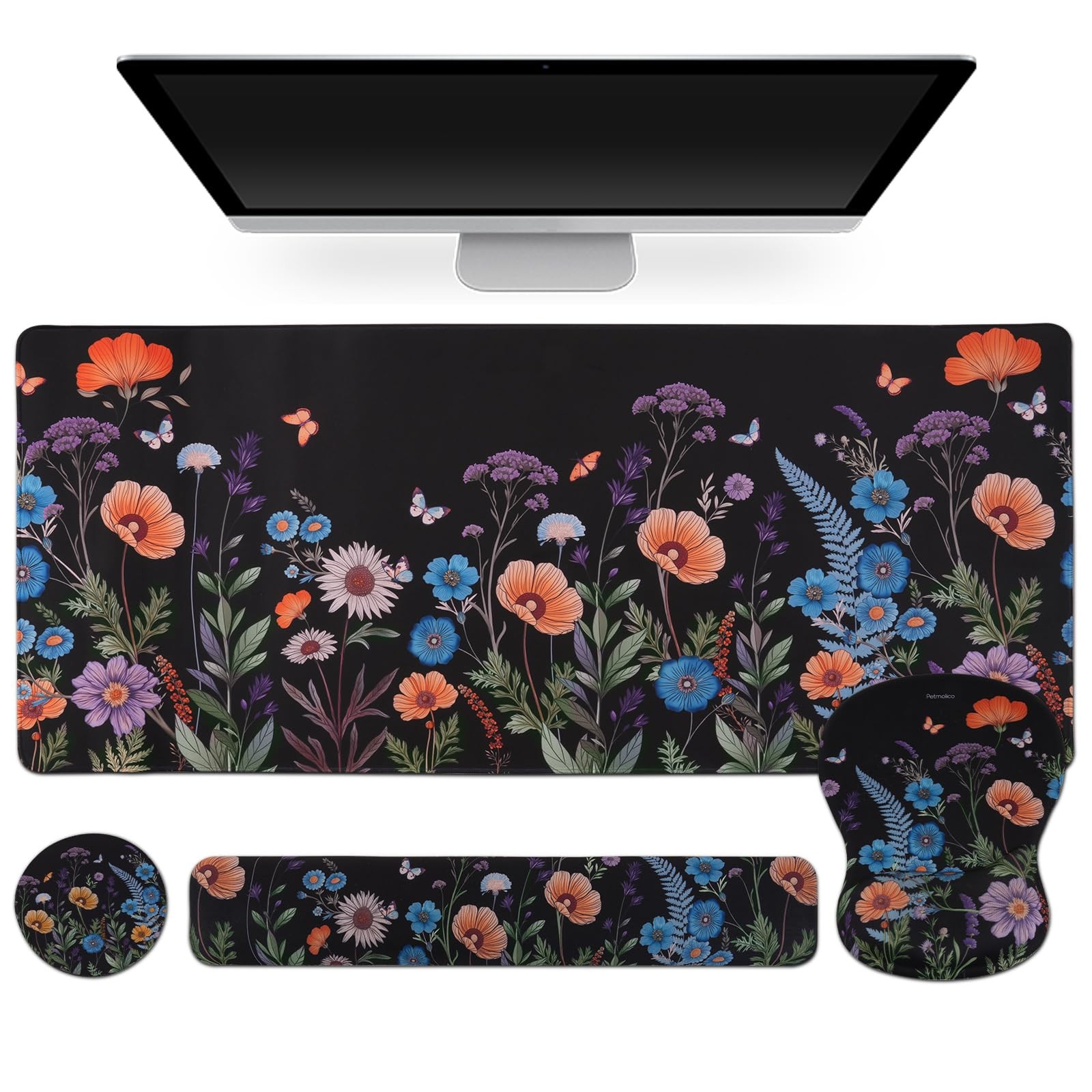 Large 4in1 Gaming Mouse Pad Keyboard Wrist Rest Support Ergonomic Flower
