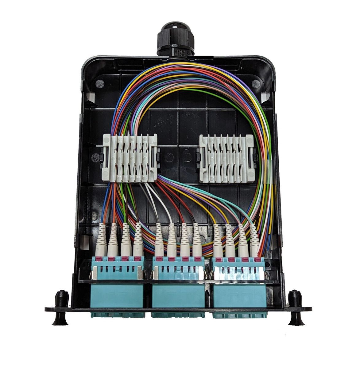 Universal LGX Pigtailed Splice Cassette 24 fiber, LC Quad MM 50/125 OM3/4