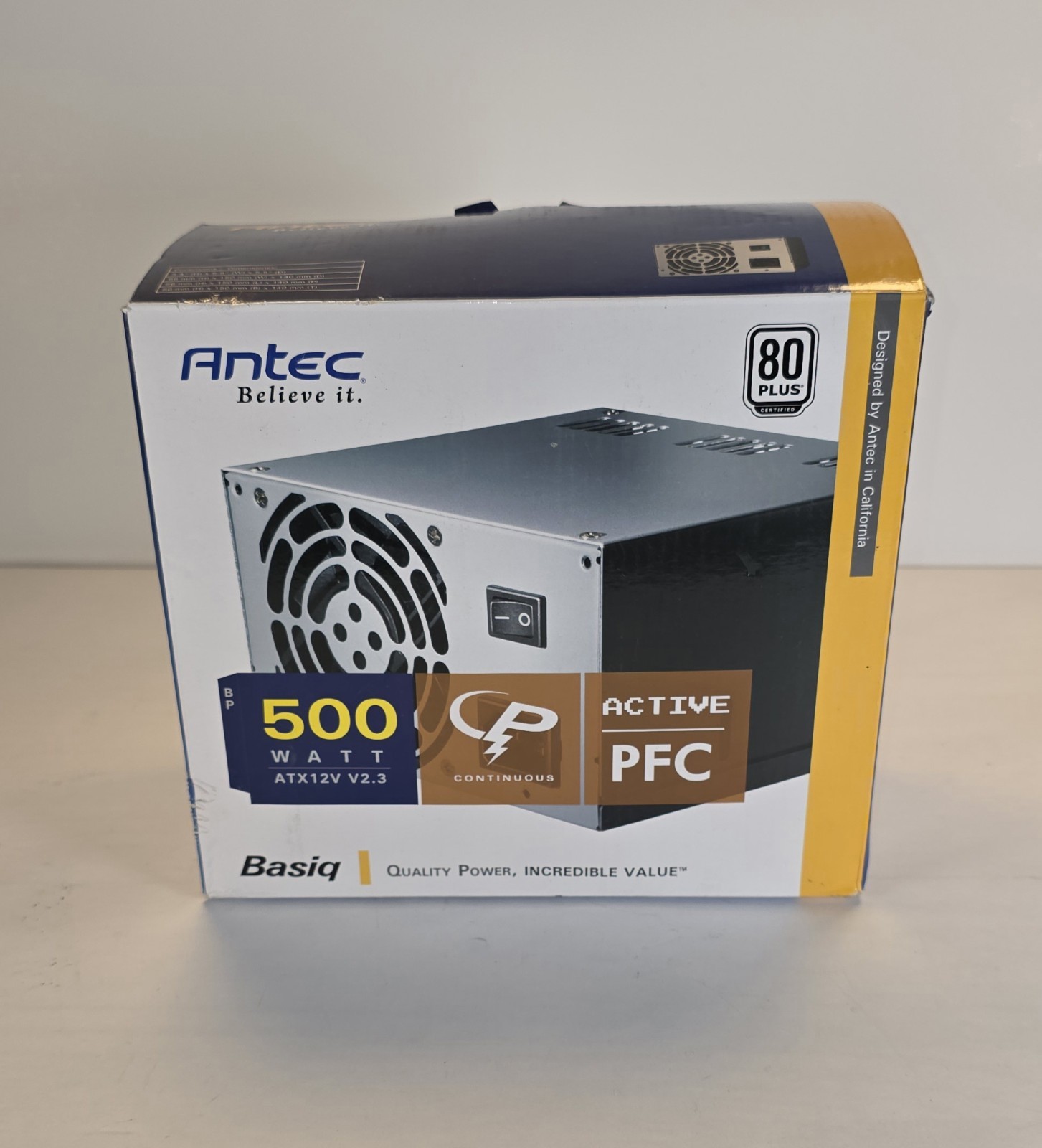Antec Basiq BP500U open box 500 watts power supply dual + 12 V output circuits 