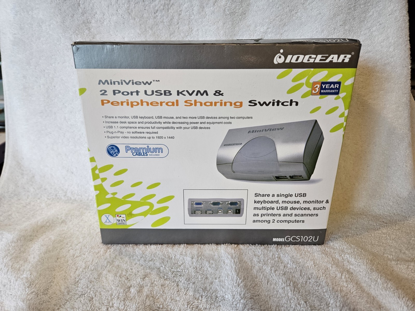 MiniView 2-Port USB KVM Peripheral Sharing Switch Model GCS102U New