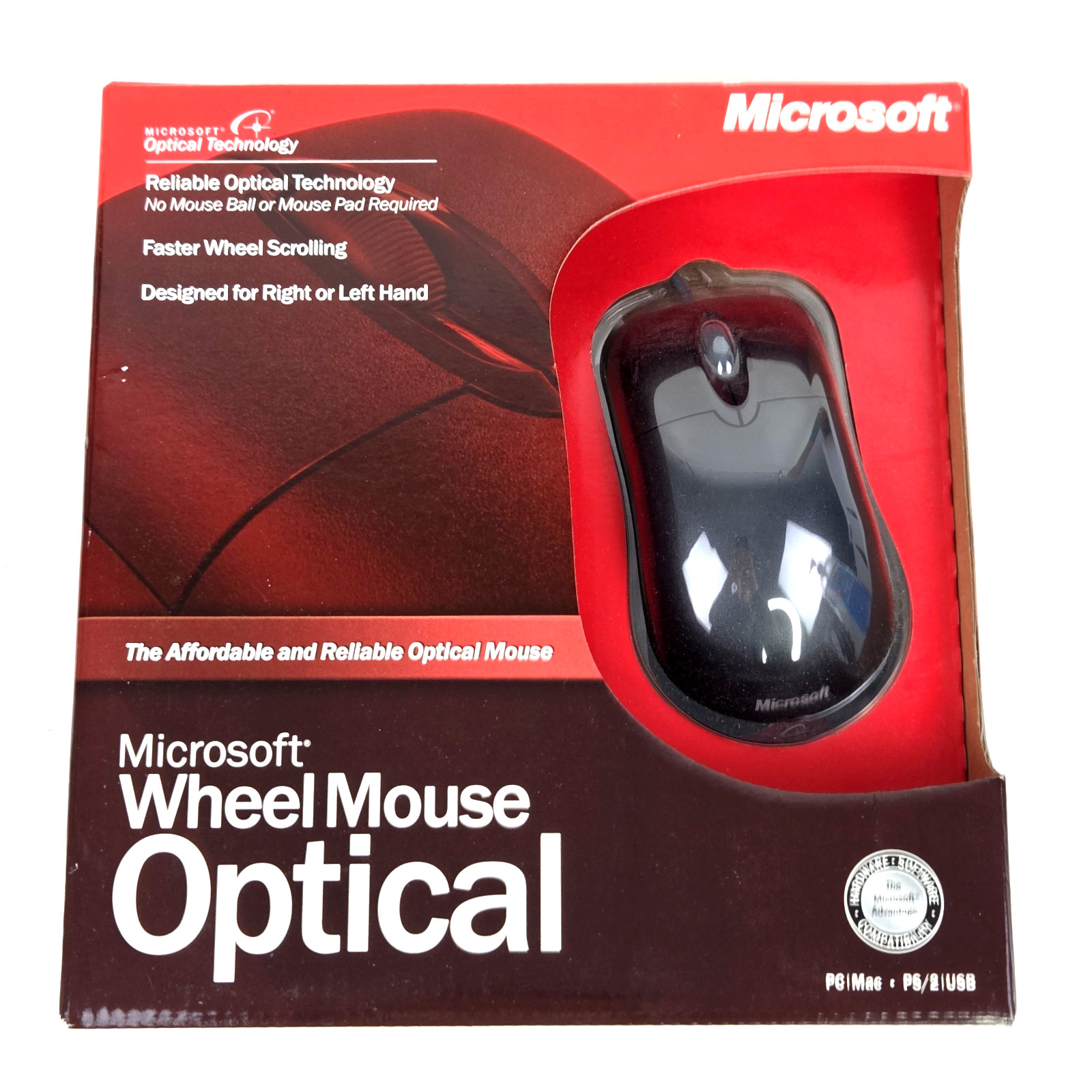 Microsoft Wheel Optical Mouse Black Reliable D66-00069 Mac/PC New Sealed
