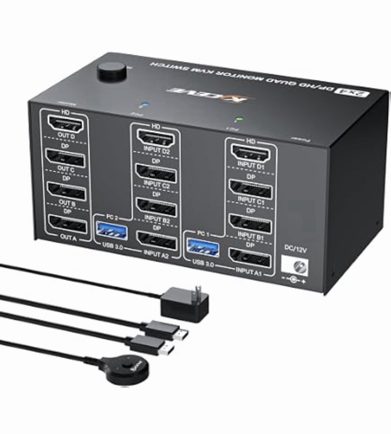 KCEVE 2x4 Quad Monitor KVM Switch 8K 4K@144Hz USB 3.0 DP HDMI
