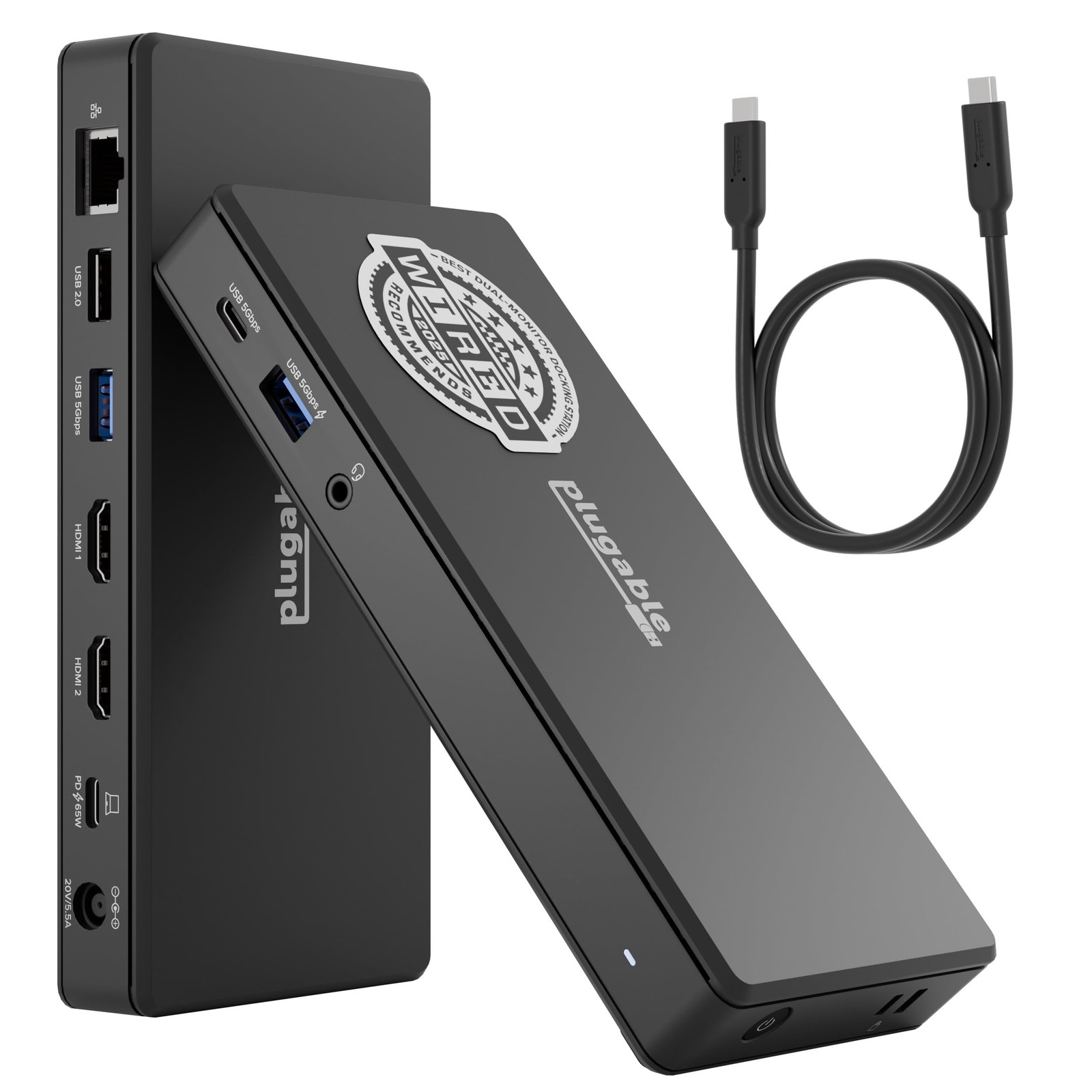 Plugable USB-C Docking Station Dual Monitor 4K 60Hz Display, Black