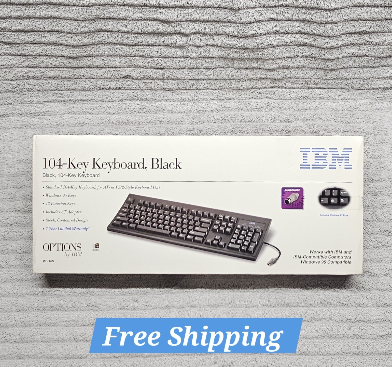 Vintage 1996 Options by IBM 104 Key Black Keyboard Model KB109 - PS/2 Port NIB 