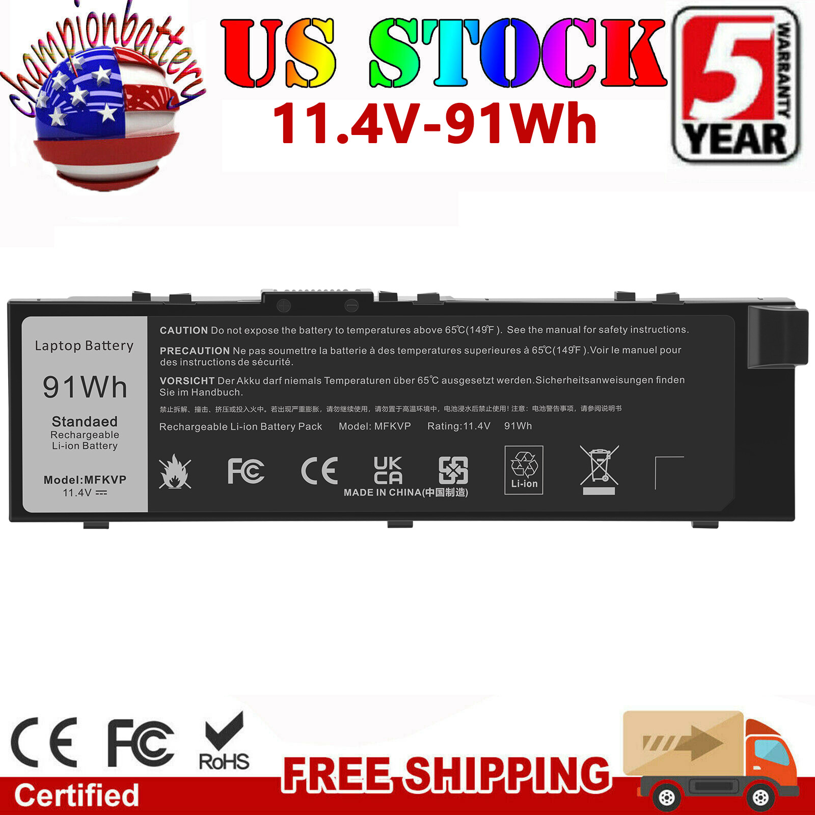 Battery for Dell Precision 15 7510 7520 17 7710 7720 M7510 M7710 MFKVP 451-BBSB