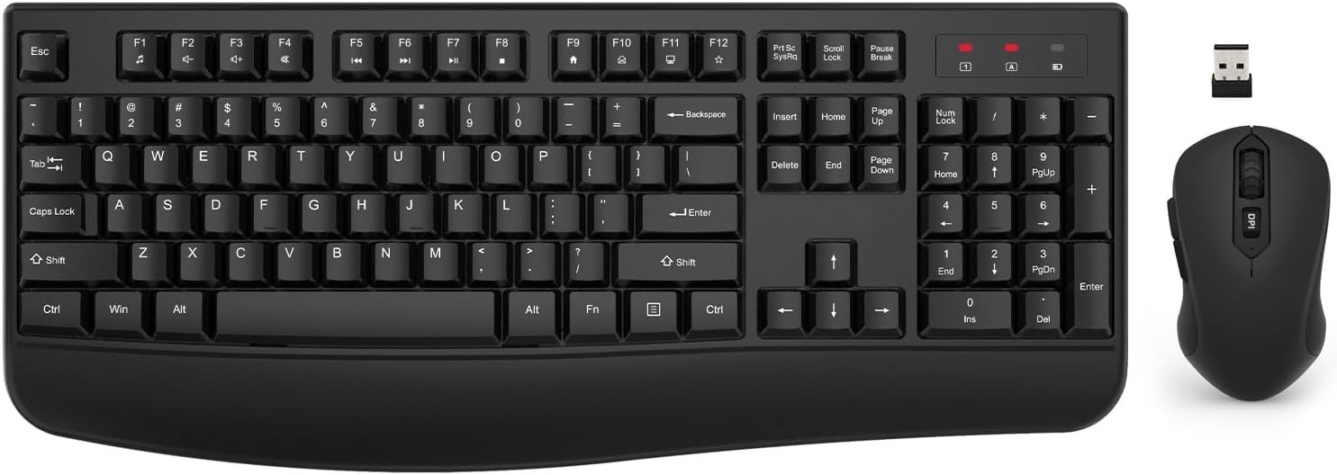 Wireless Keyboard and Mouse Combo, EDJO 2.4G Full-Sized Ergonomic Black
