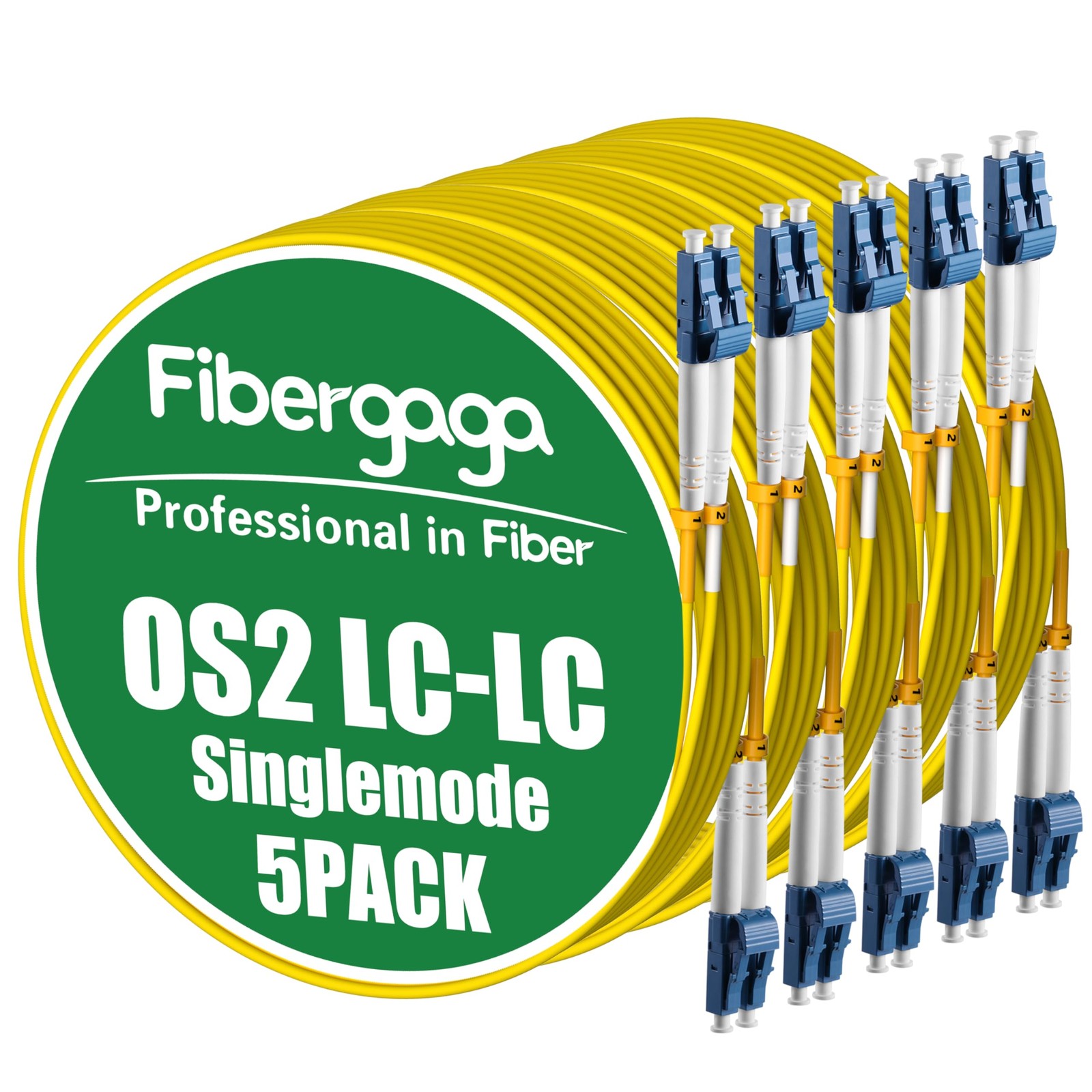 OS2 LC to LC Fiber Patch Cable, 1.6ft, 5 Pack