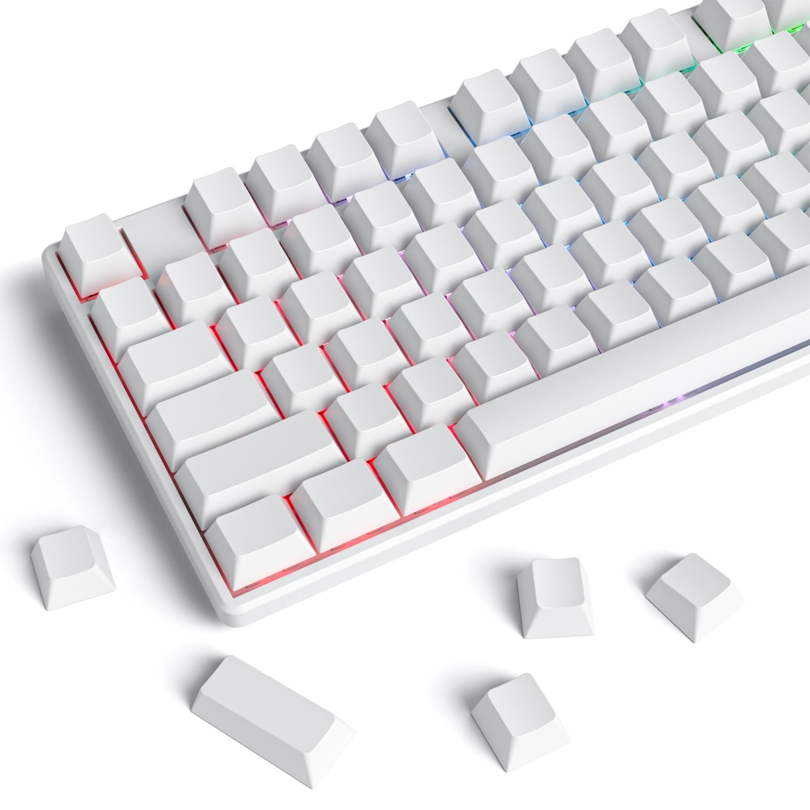 129 PCS Blank Thick PBT Cherry Profile White Keycaps With 7U Spacebar