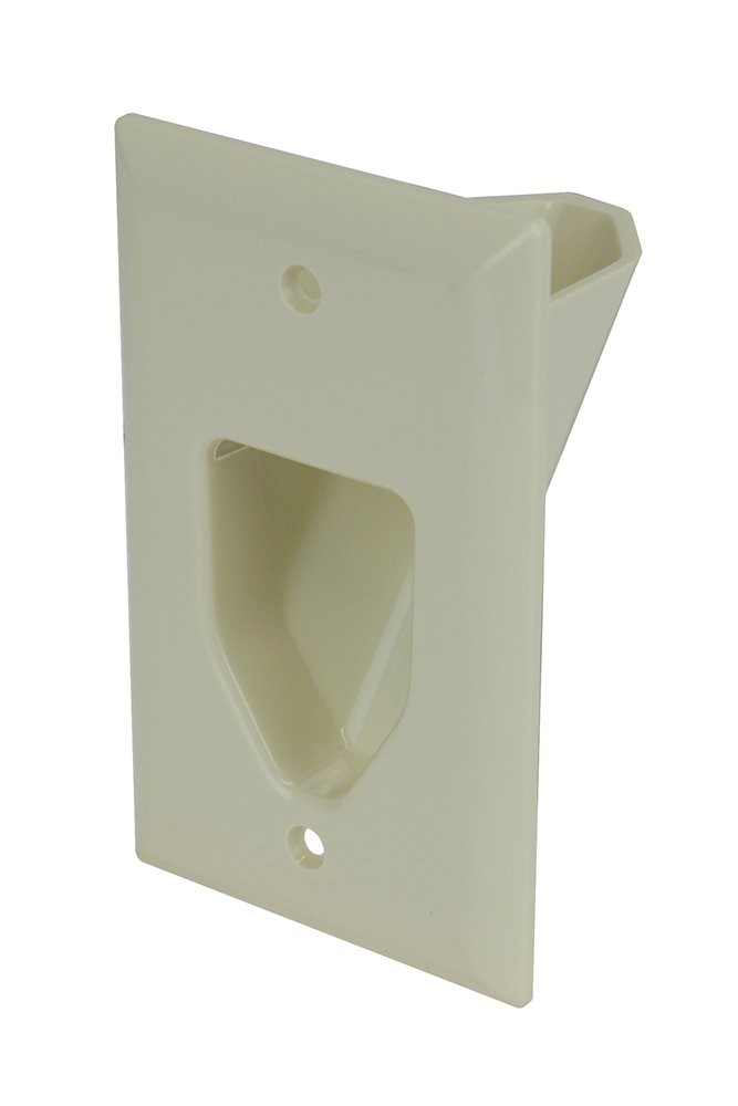 DataComm 1 Gang Recessed Low Voltage Cable Pass Through Wall Plate Almond
