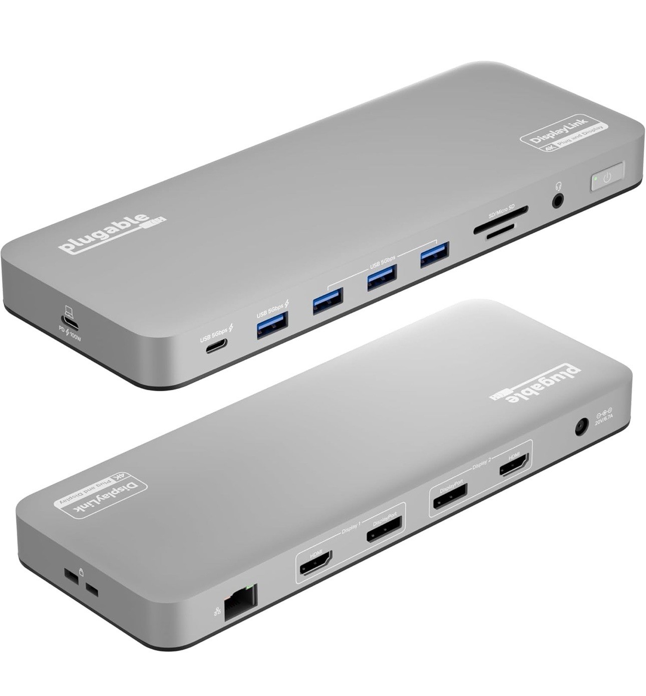 Plugable USB-C Dual 4K Displays, 100W, 2x HDMI 2x DisplayPort For Apple M1-M4
