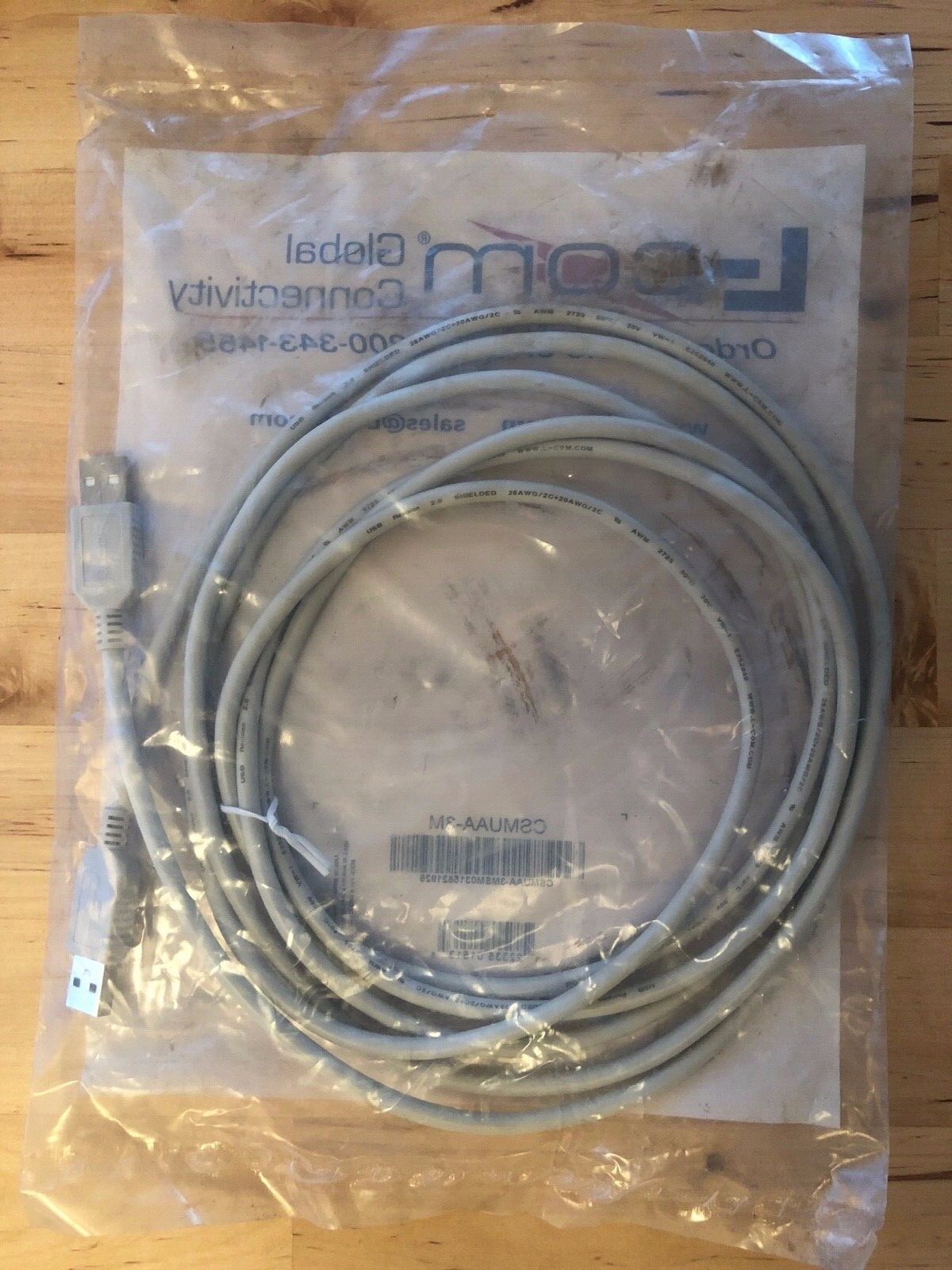 L-Com CSMUAA-3M USB 2.0 Cable Male-Male Type A-A 480 Mbps