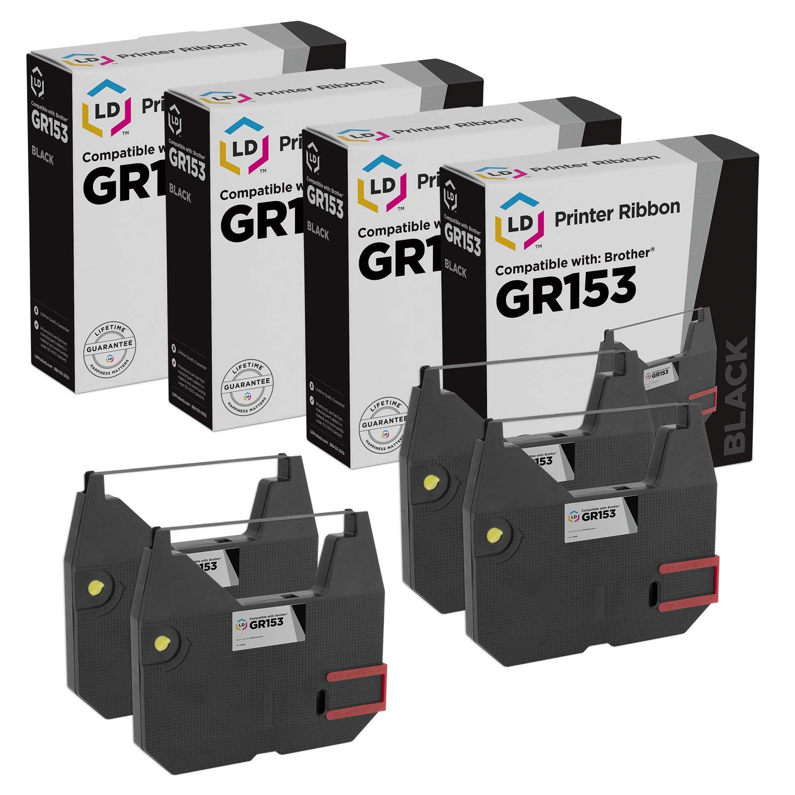 LD Compatible 1030 Set of 4 Black Printer Ribbon Cartridge for Brother AX15 AX10