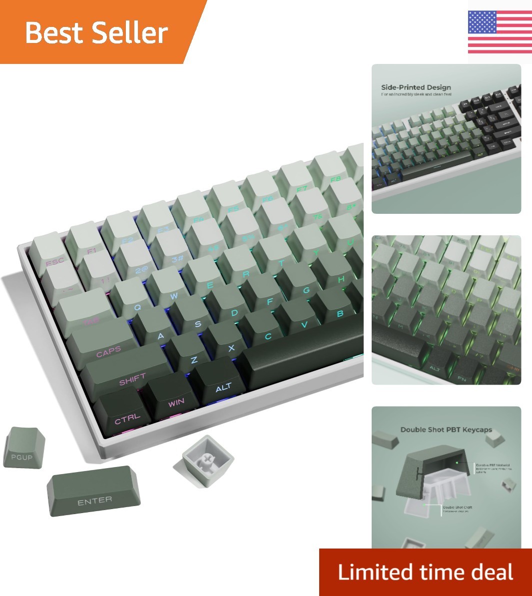 Shine Through Gradient Keycaps in Seaweed Green - 136 Keys for Ultimate Clarity