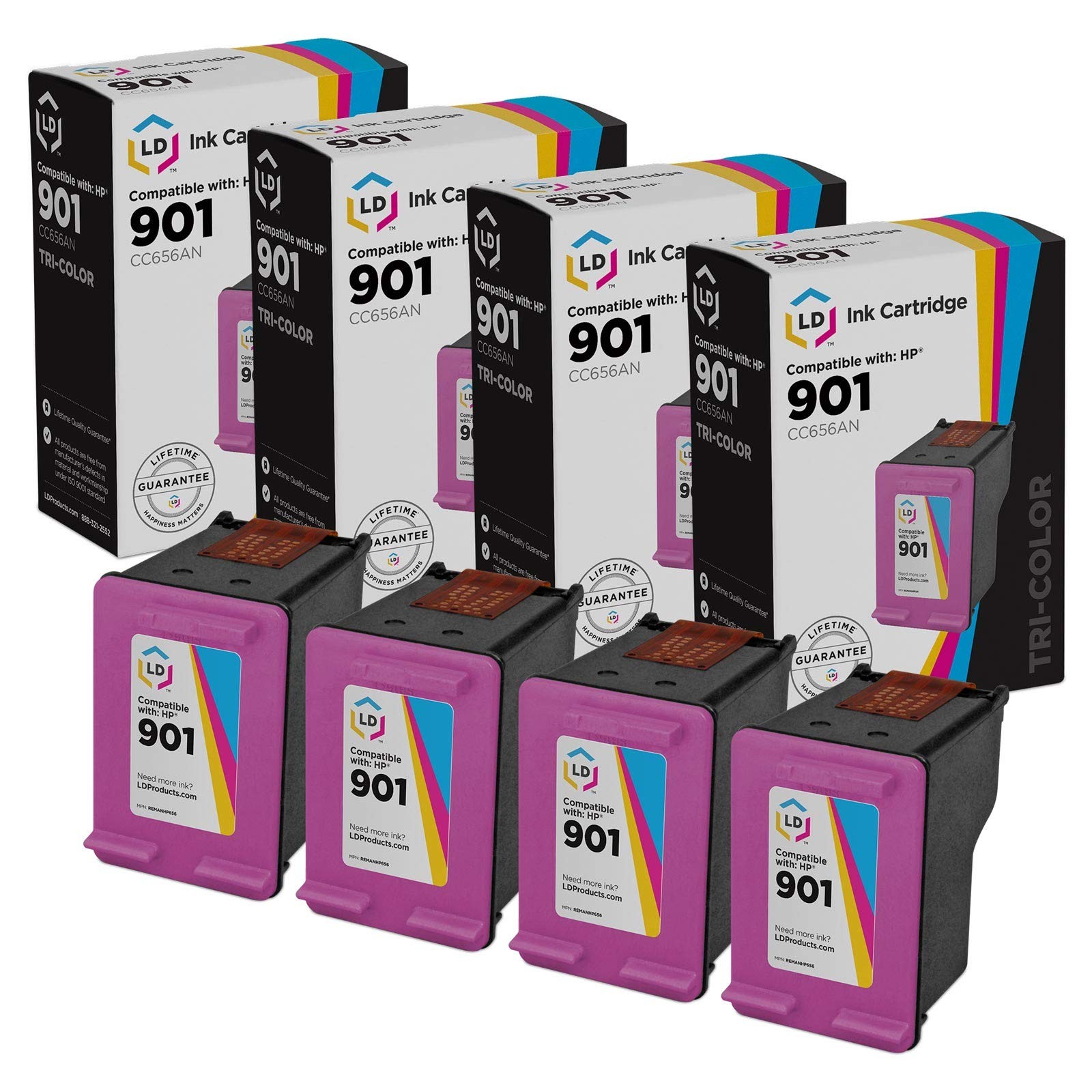 LD Replacement Ink Cartridges Fits for HP CC656AN (HP 901) Tri-Color 4pk