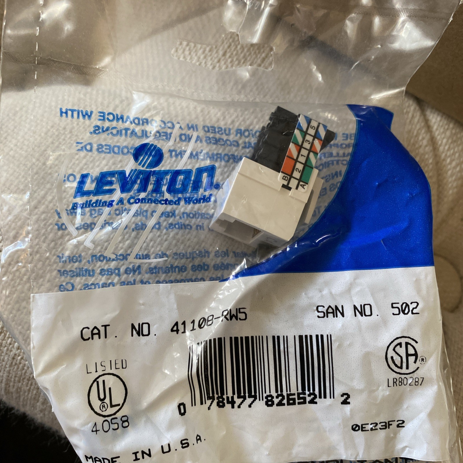 1 LEVITON White 41108-RW5 CAT 5 SNAP-IN JACK