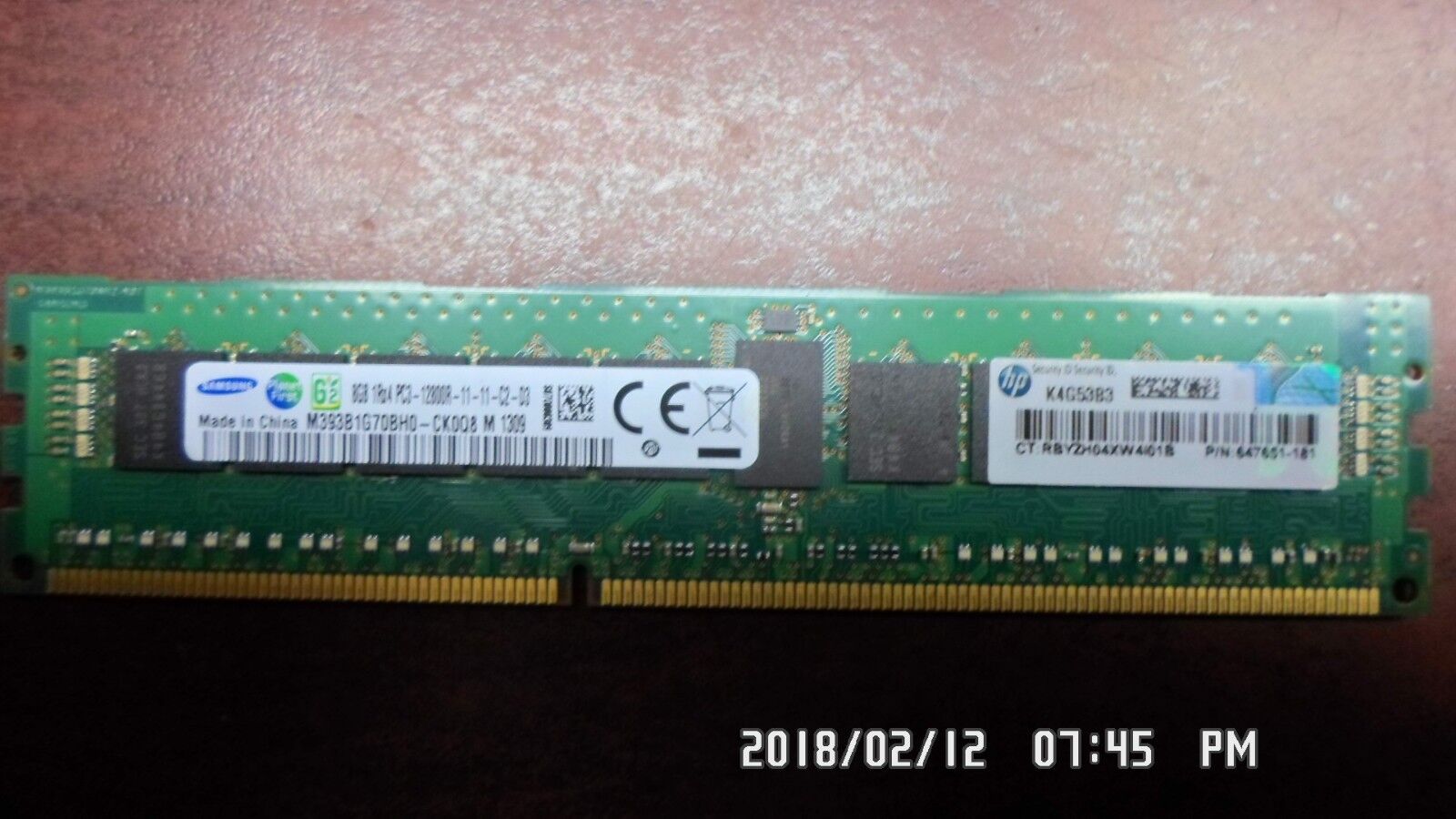 HP 647651-181 1Rx4 PC3-12800R 8GB Server Memory Module