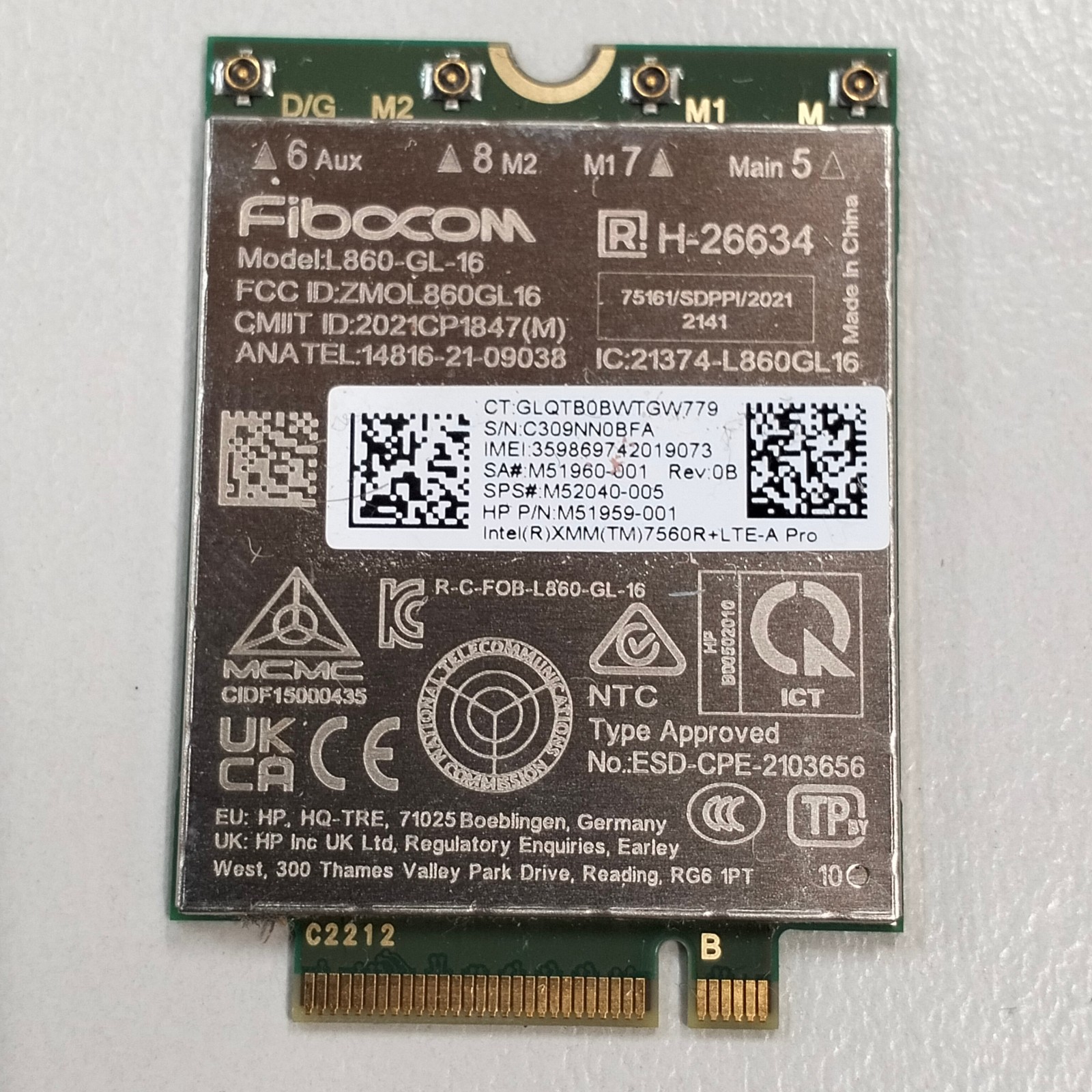 Fibocom 860-GL-16 4G LTE M.2 GPS WWAN Wireless Module | M51960-001 M52040-005