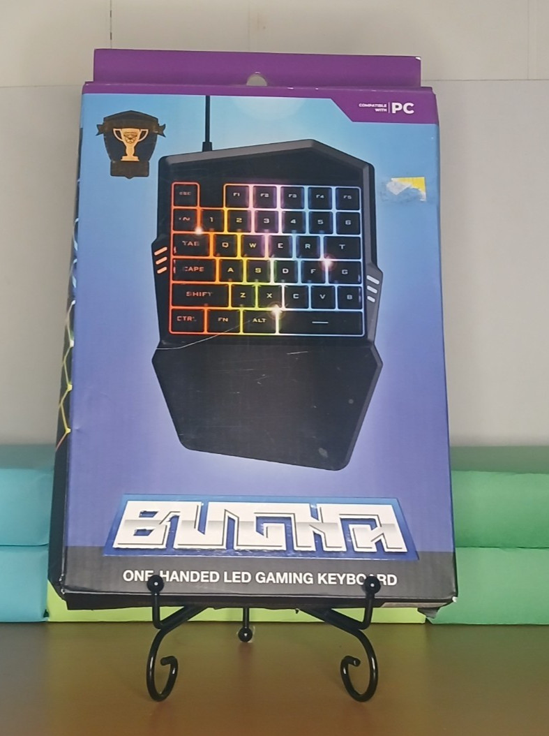 Bugha One‑Handed RGB Gaming Keypad – USB – LED Backlit – Tested Complete in Box