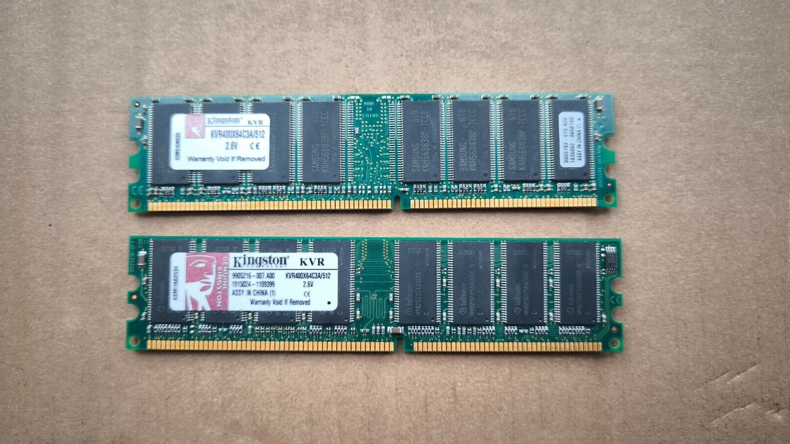 Memory RAM Kingston KVR400X64C3A/512 2.6V 2X 512MB DDR