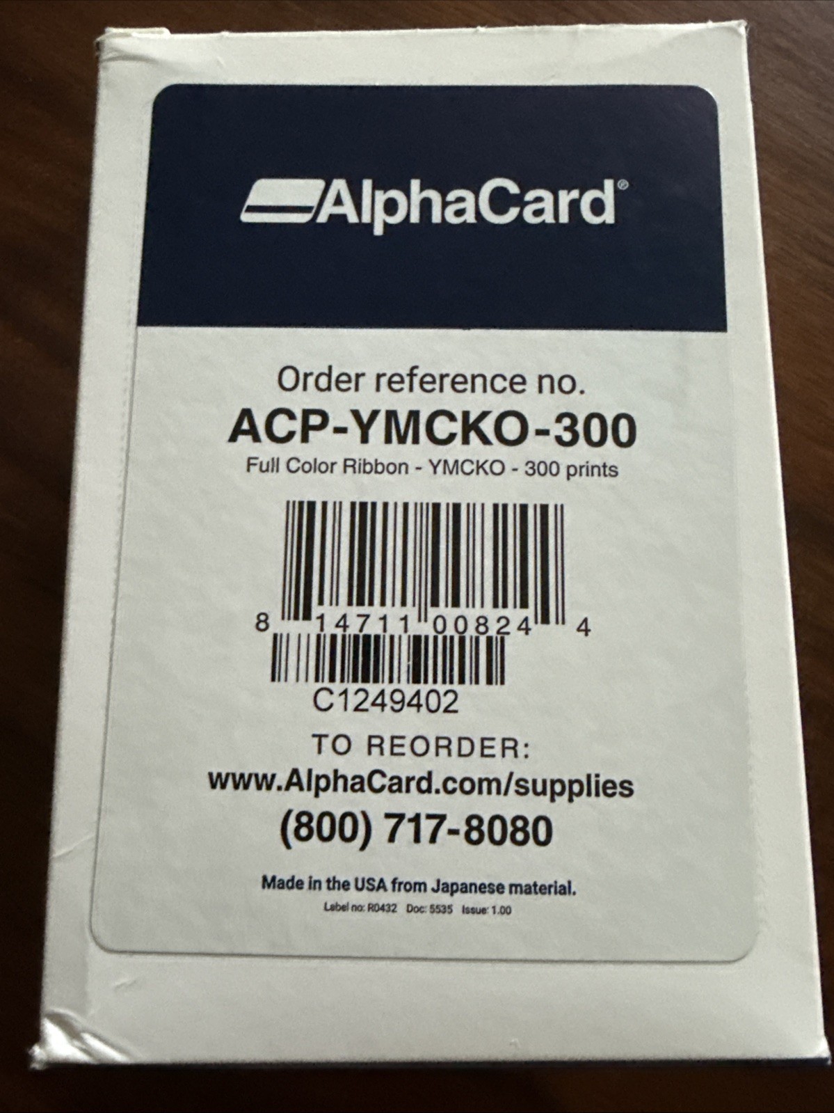 AlphaCard ACP-YMCKO-300 Full Color Ribbon 300 Prints ID Card Printer Ribbon