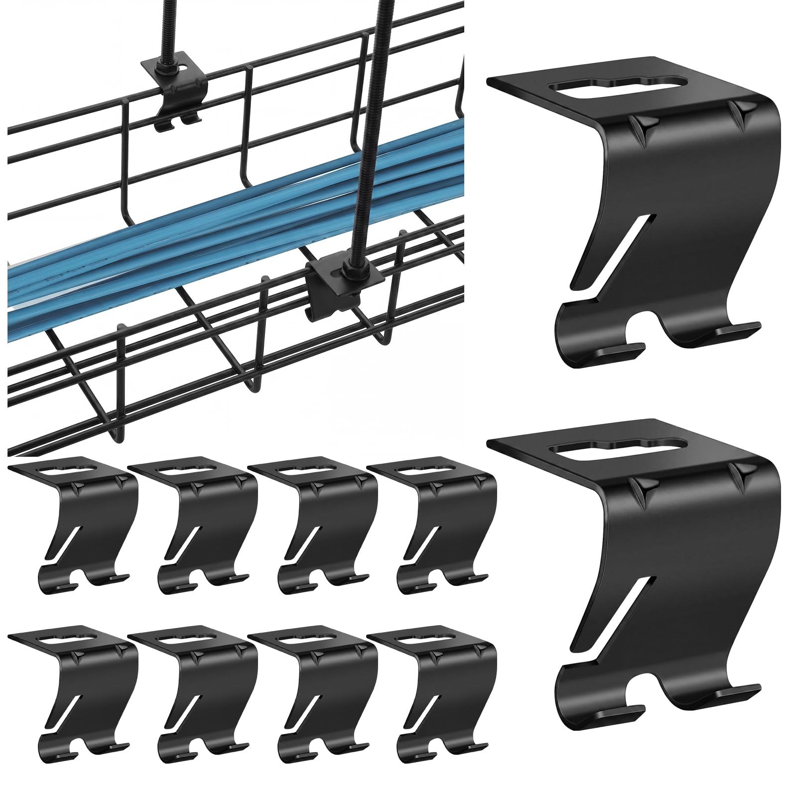 10 Pcs Wire Mesh Cable Tray Ceiling Hanging Hook, Black