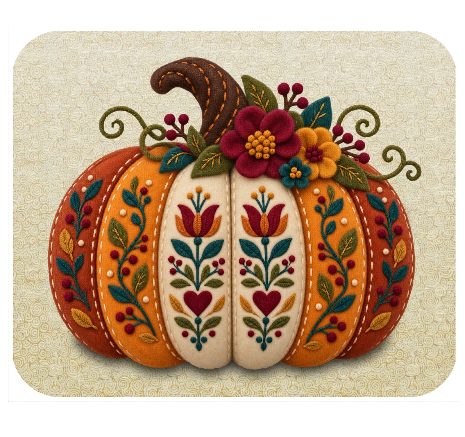 Personalized Mouse Pad, Polyester Fabric/Brushed Fabric-Faux Embroidered Pumpkin