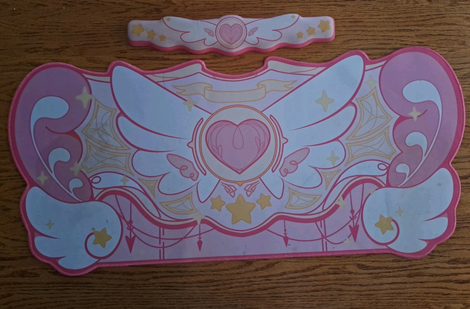 GeekShare Extended Mouse Pad Wrist Rest Non-Slip Rubber Mouse Mat Star Wing Pink