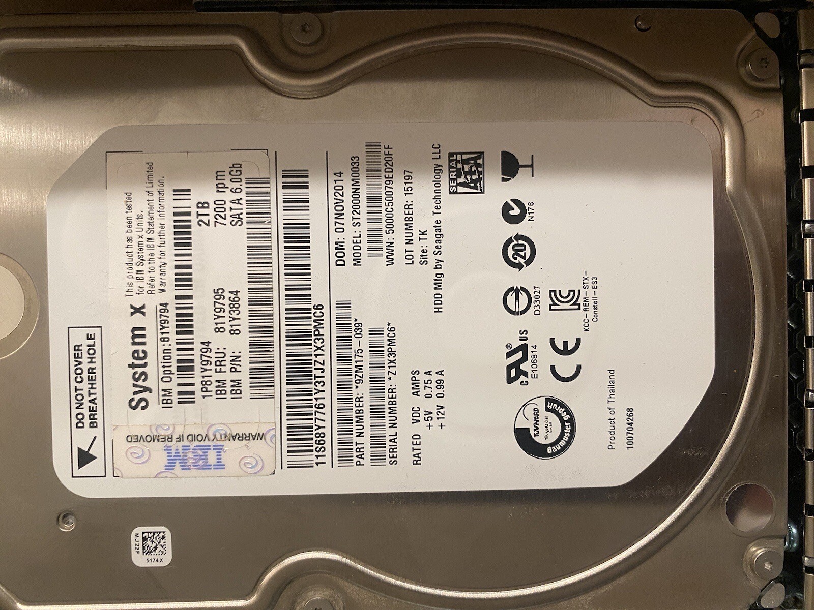 IBM Hard Drive,  2 TB, Internal, 7200 RPM,3.5" (81Y9795) Hard Drive.