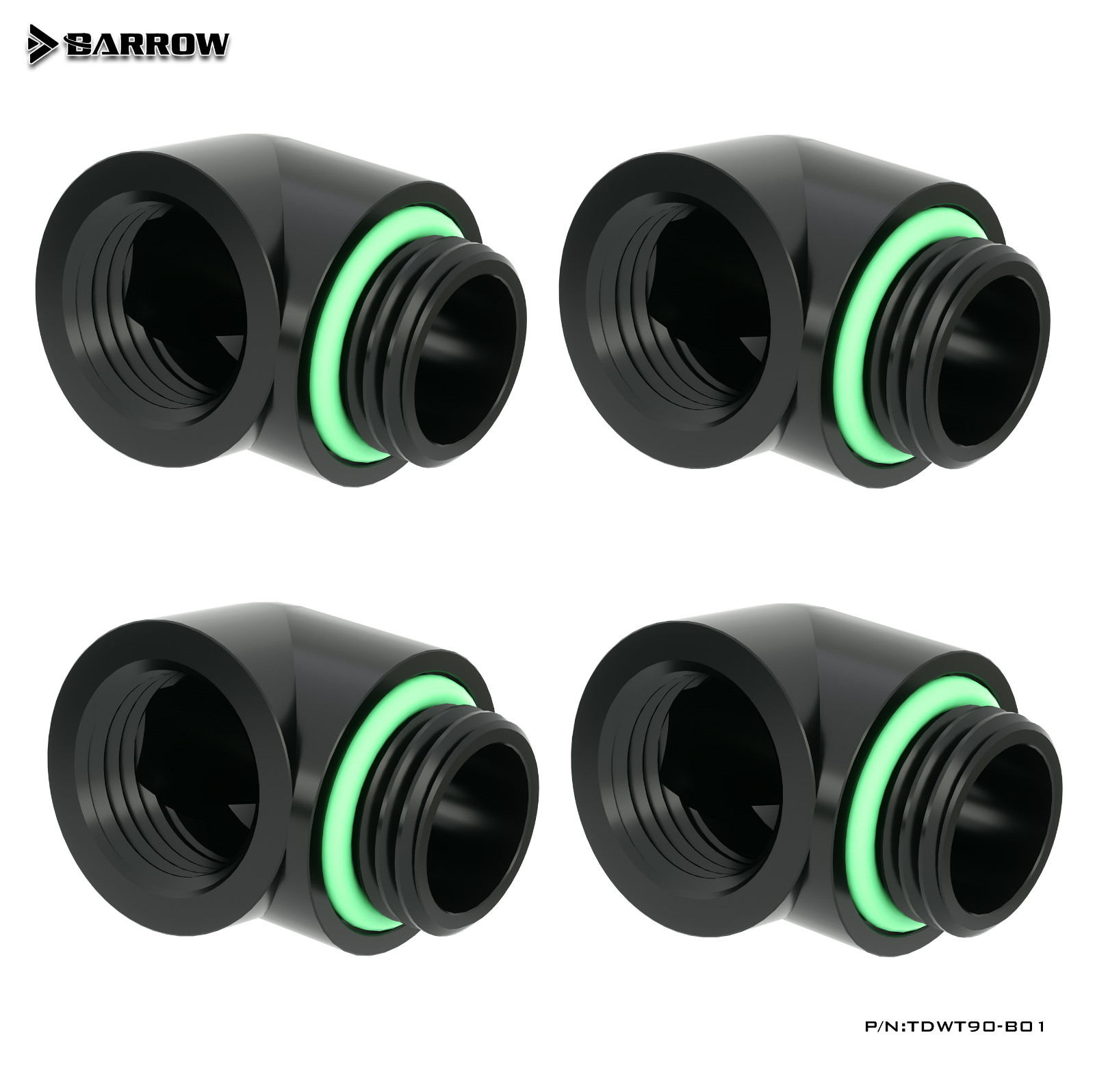 Barrow G1/4" Male to Female Extender Fitting, 90 Degree Angle, Black 4 Pack