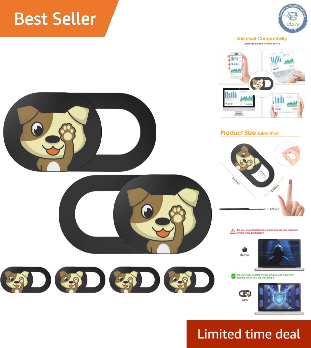 Ultra-Thin 6-Pack Laptop Camera Covers with Adorable Dog Design, Secure Privacy