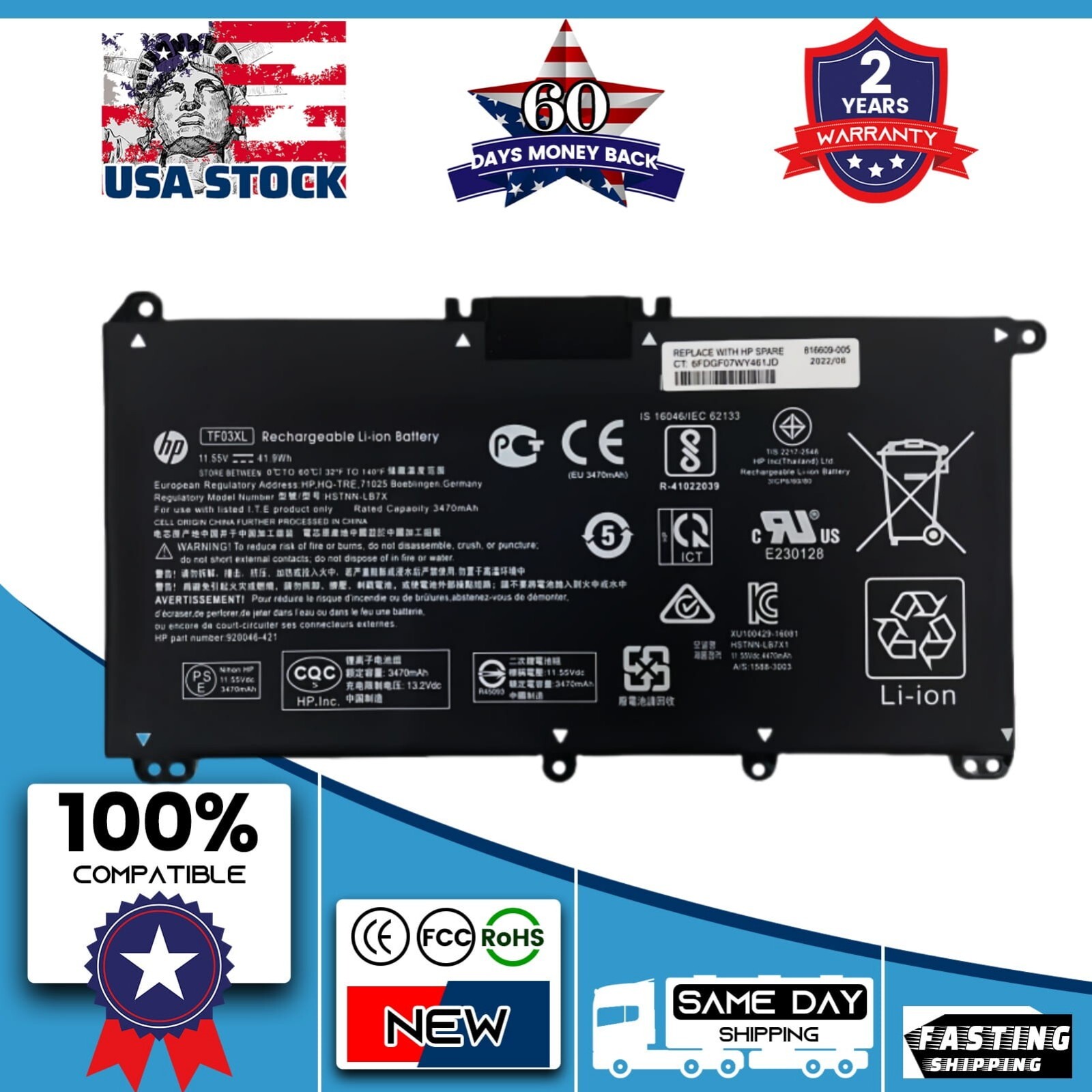 Original TF03XL Battery For HP Pavilion 15-CC 15-CD 17-AR HSTNN-LB7L 920070-855